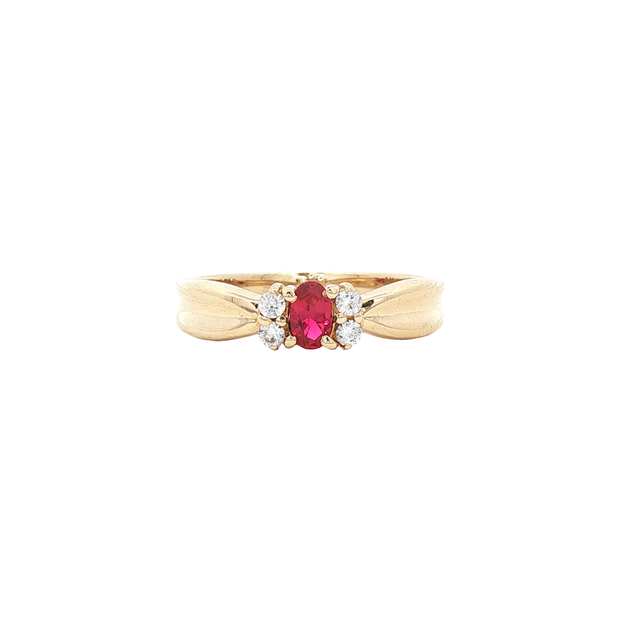 Gouden vintage ring met robijn en zirkonia 14 kt