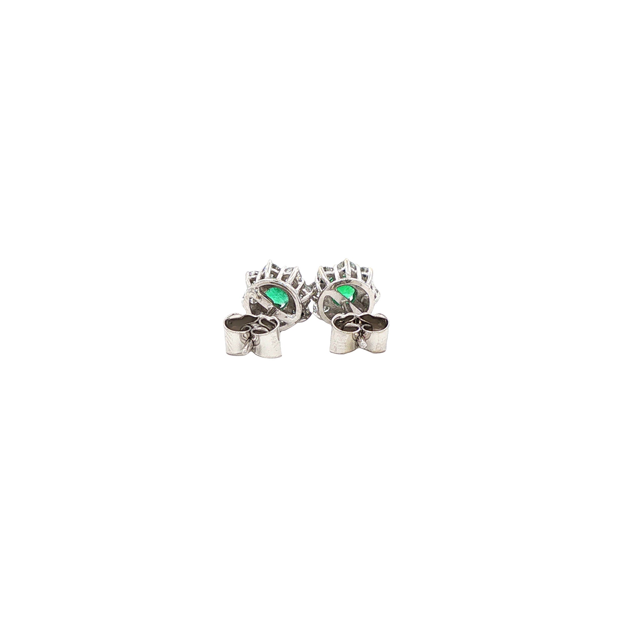 Witgouden vintage oorstekers met smaragd en diamant 14 kt