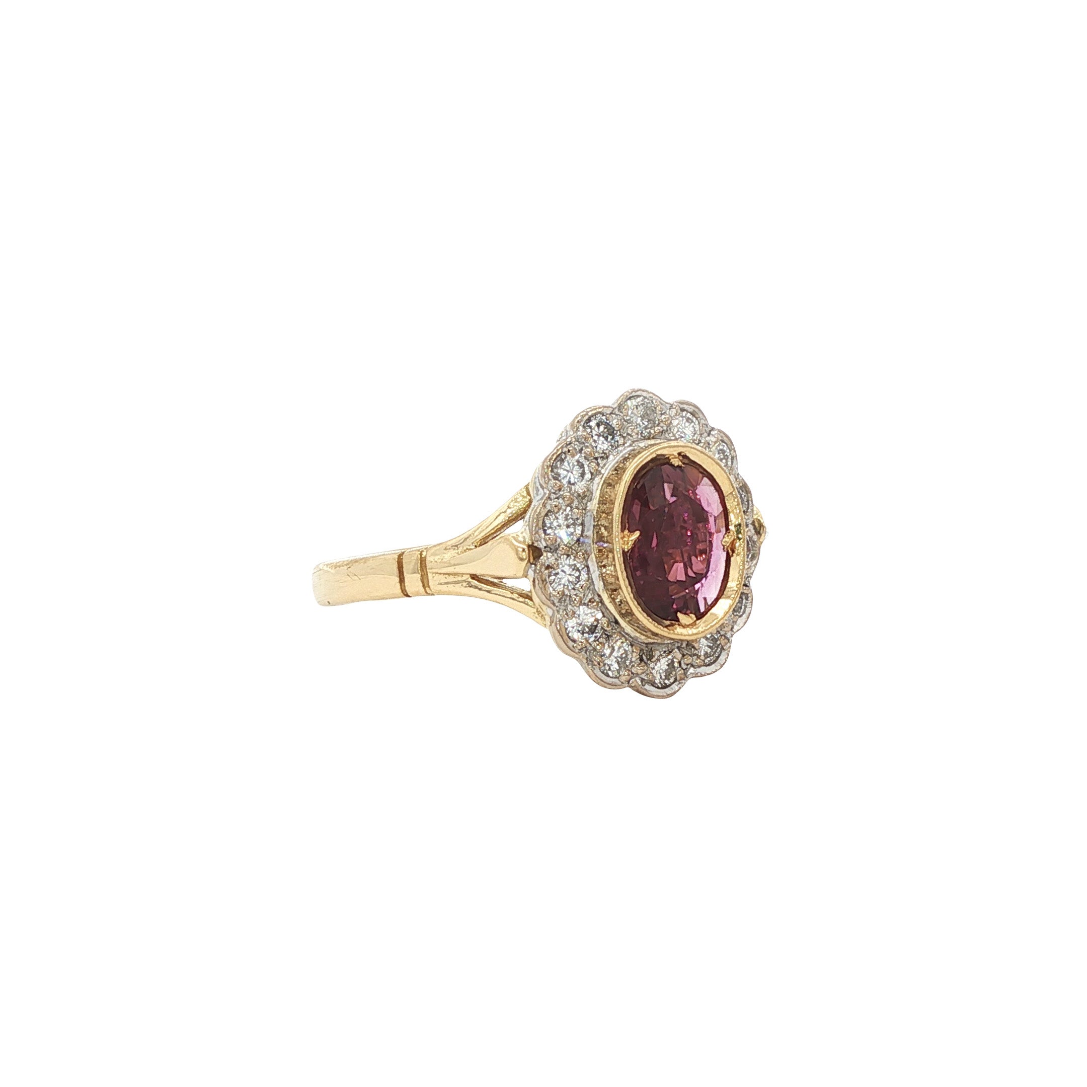 Gouden ring met robijn en diamant 18 kt
