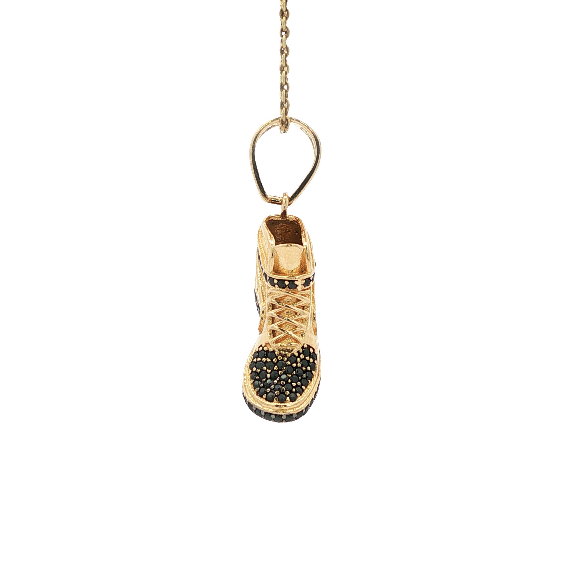 Vintage gold Nike shoe pendant with zirconia, 14 kt