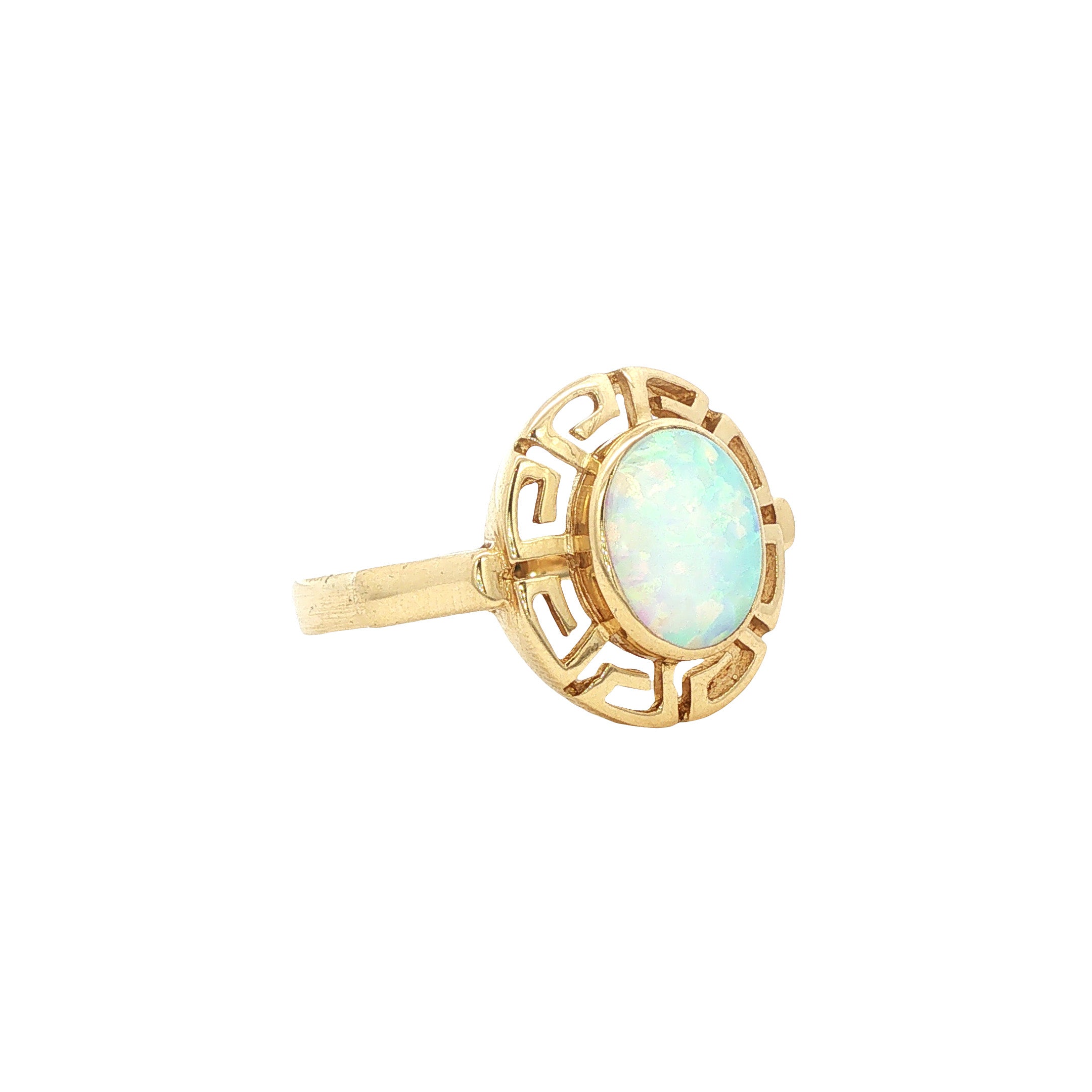 Gouden vintage meander ring met opaal 14 kt