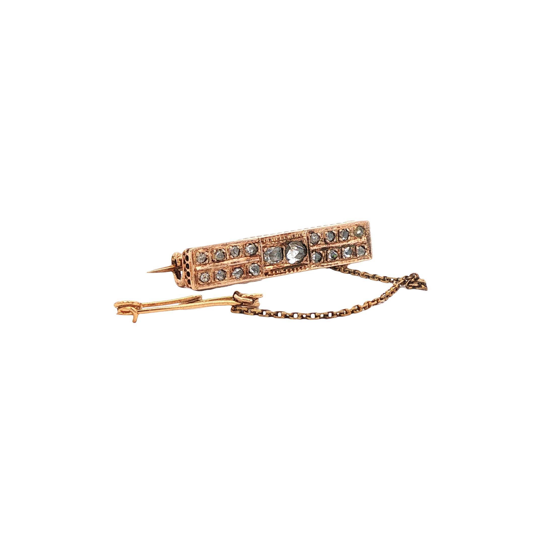 Gouden vintage broche met roosdiamant 14 krt