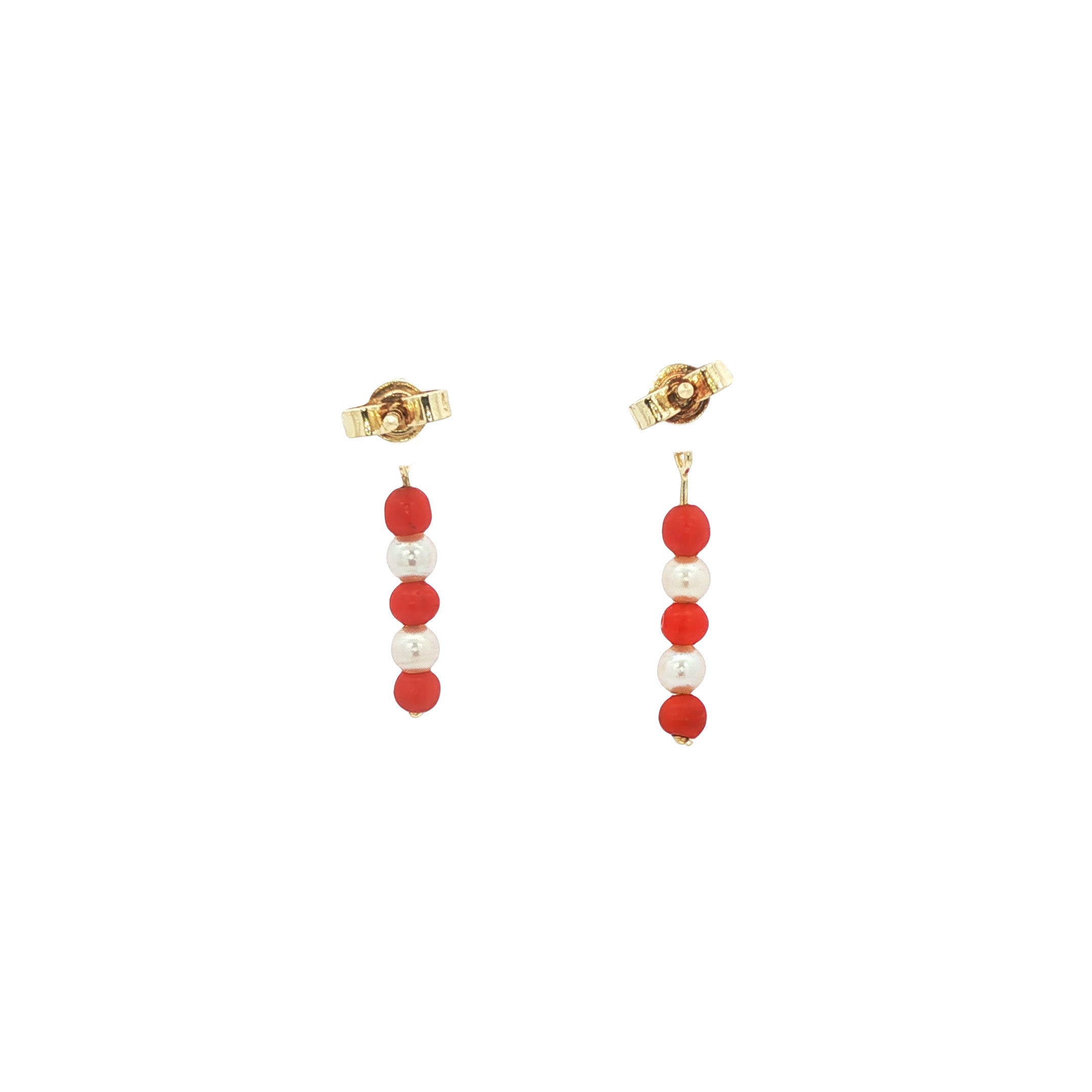 Vintage 14 kt gold stud earrings with pearl and blood coral