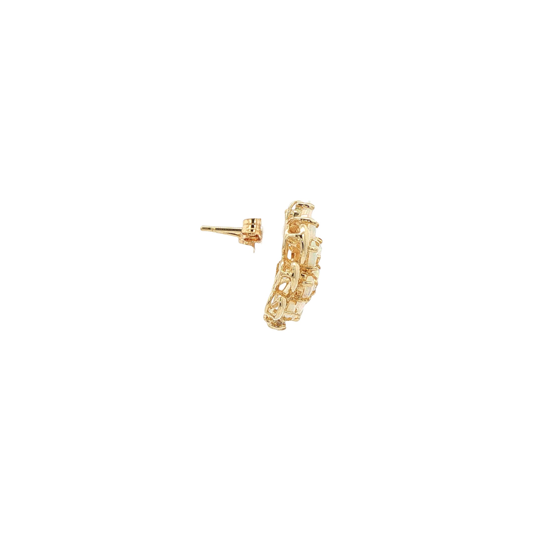 Gouden vintage oorstekers met opaal en zirkonia 14 kt