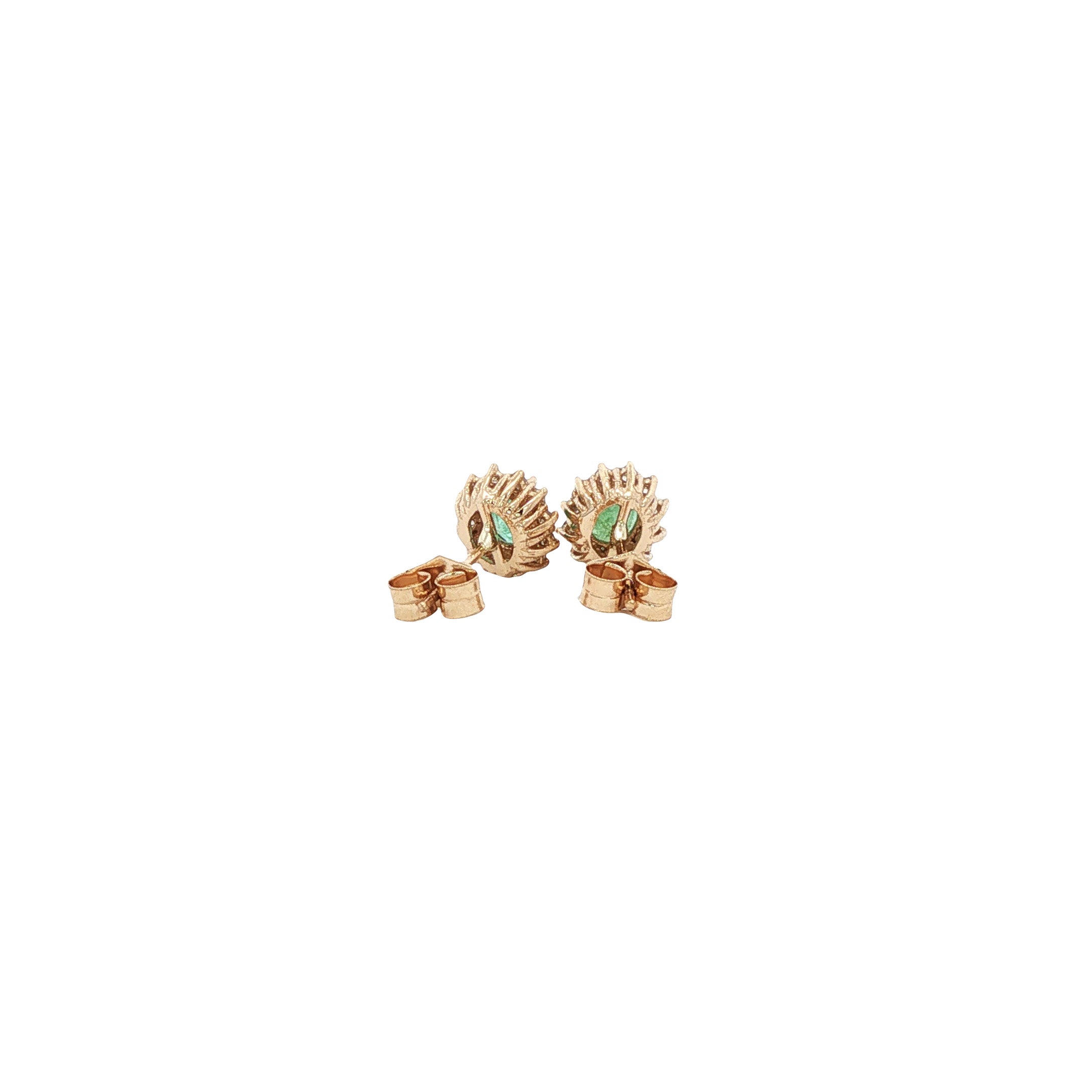 Vintage 14 kt gold stud earrings with emerald and diamond