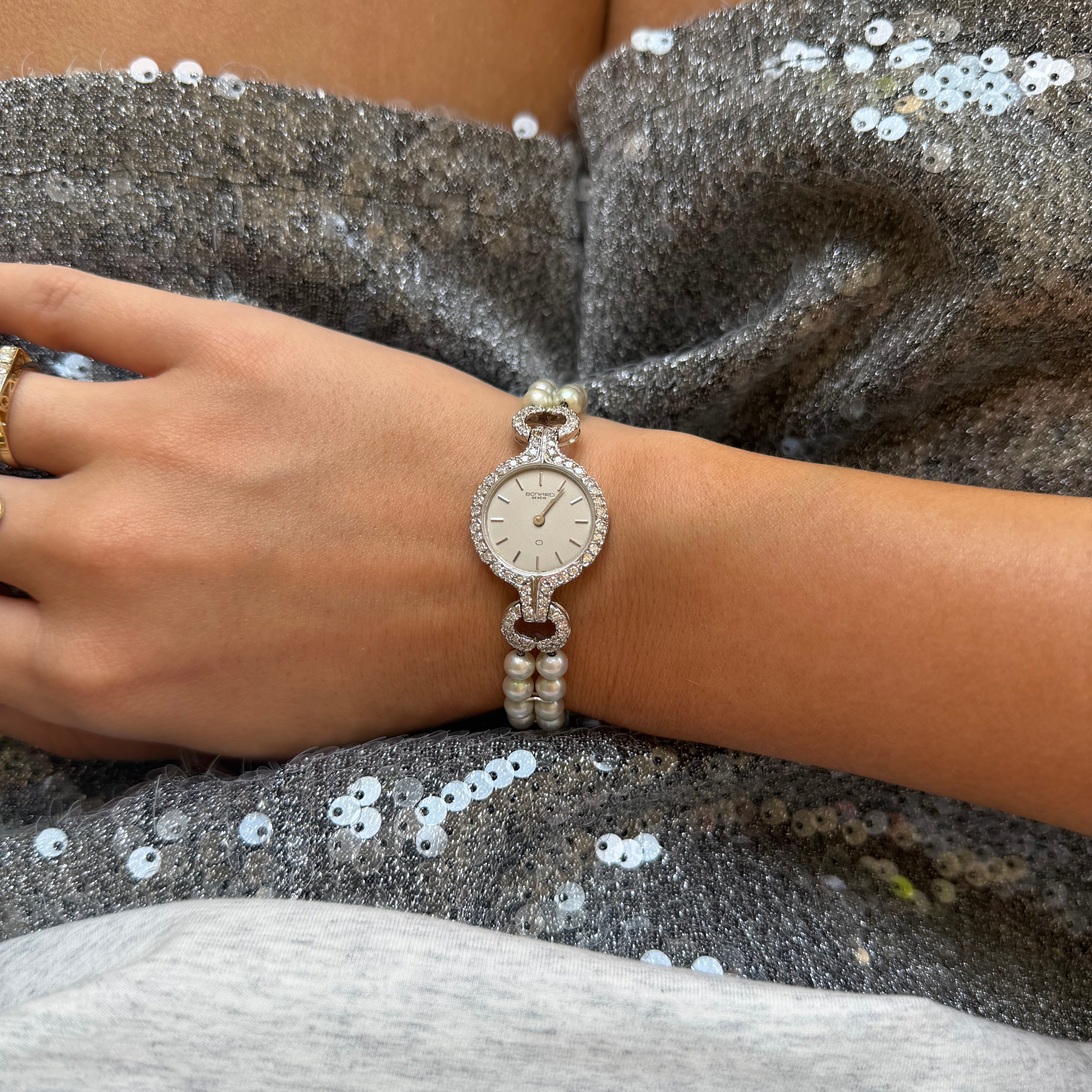 Vintage Bernard Genève white gold watch 18 kt