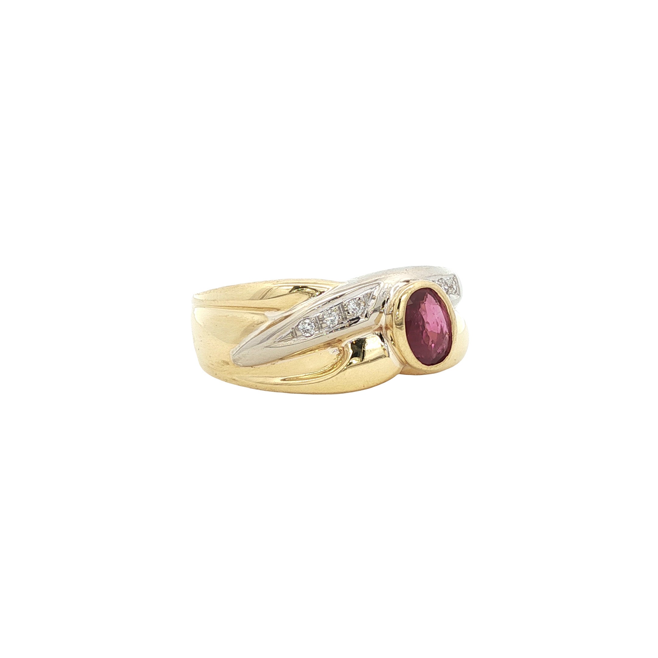 18 kt gold ring with ruby and diamond