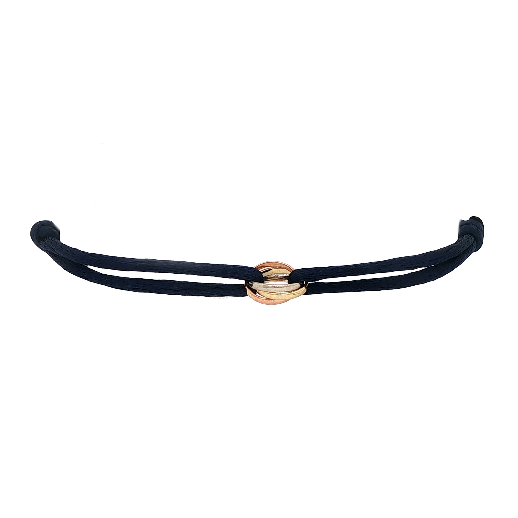 Vintage satijnen armband met trinity schakel 14 kt