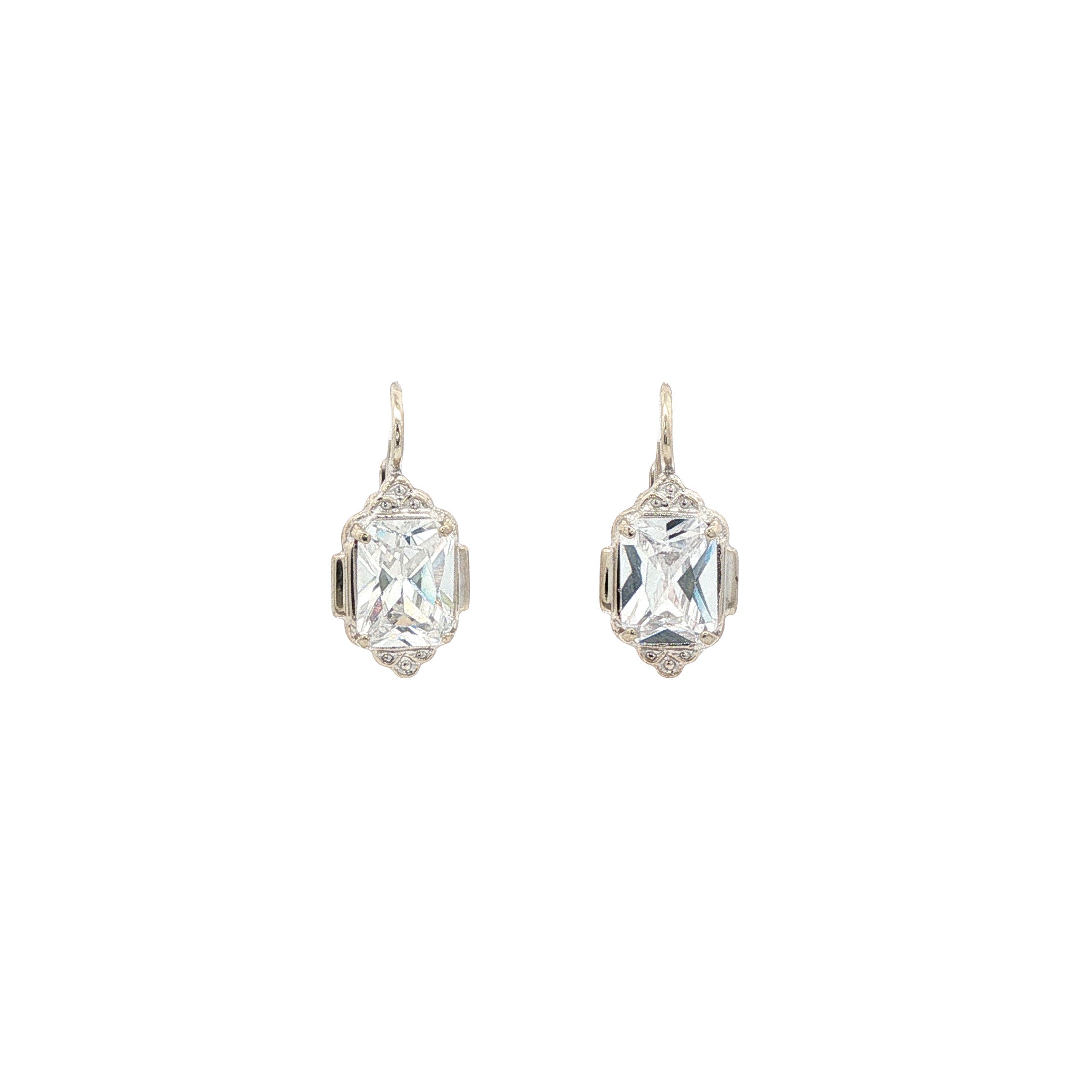14 kt white gold vintage dangle earrings with zirconia