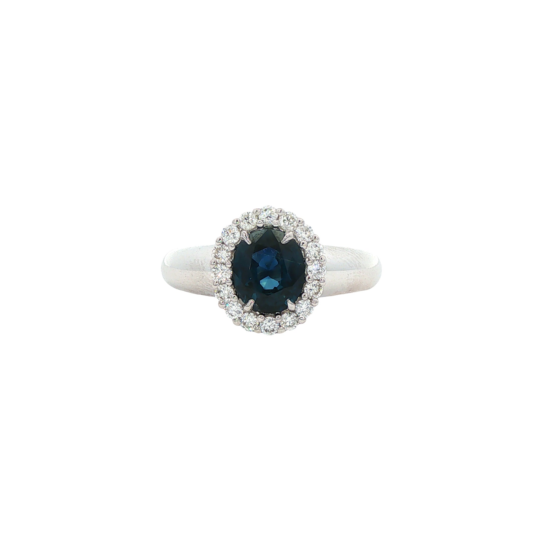 Witgouden vintage ring met saffier en diamant 14 kt