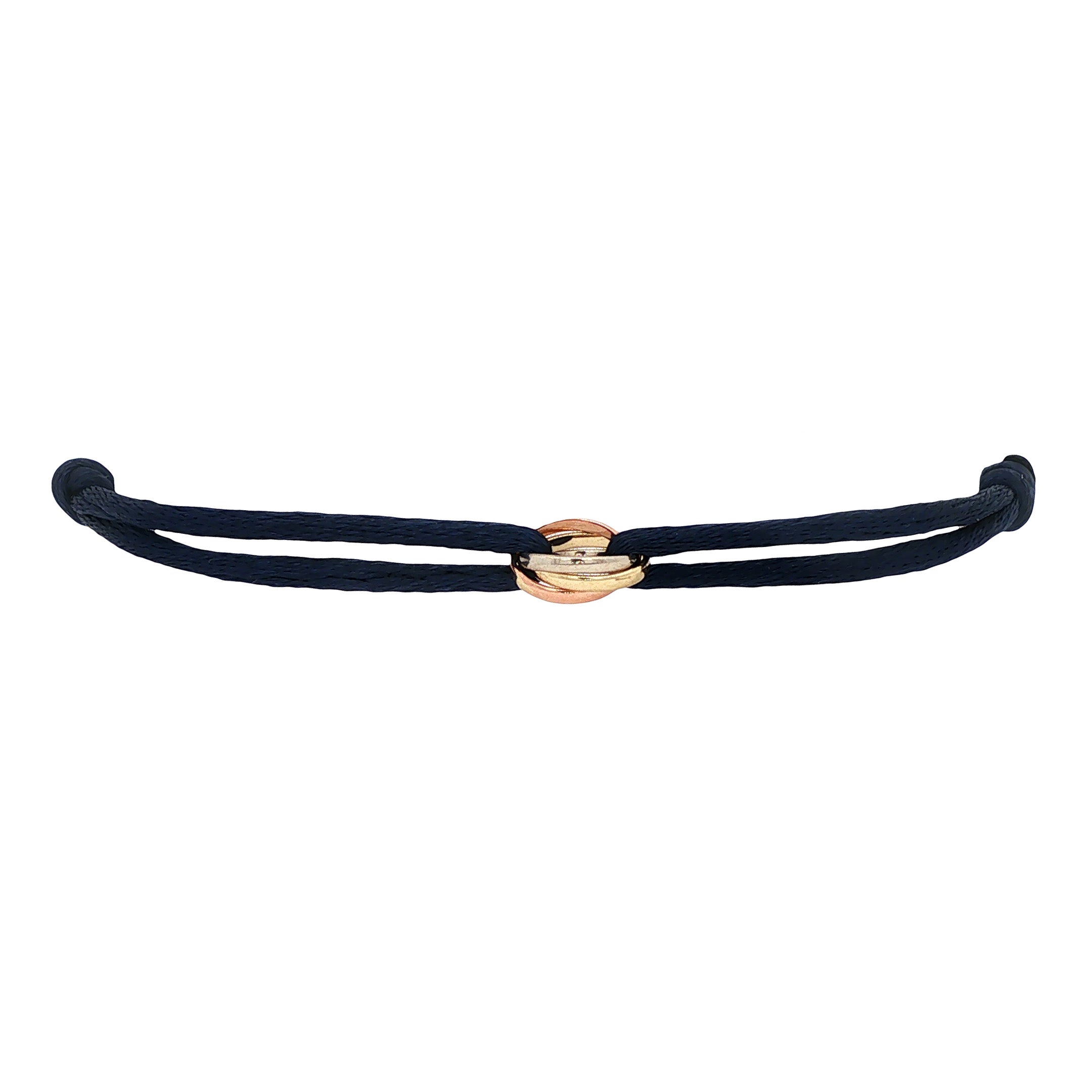 Vintage satijnen armband met trinity schakel 14 kt