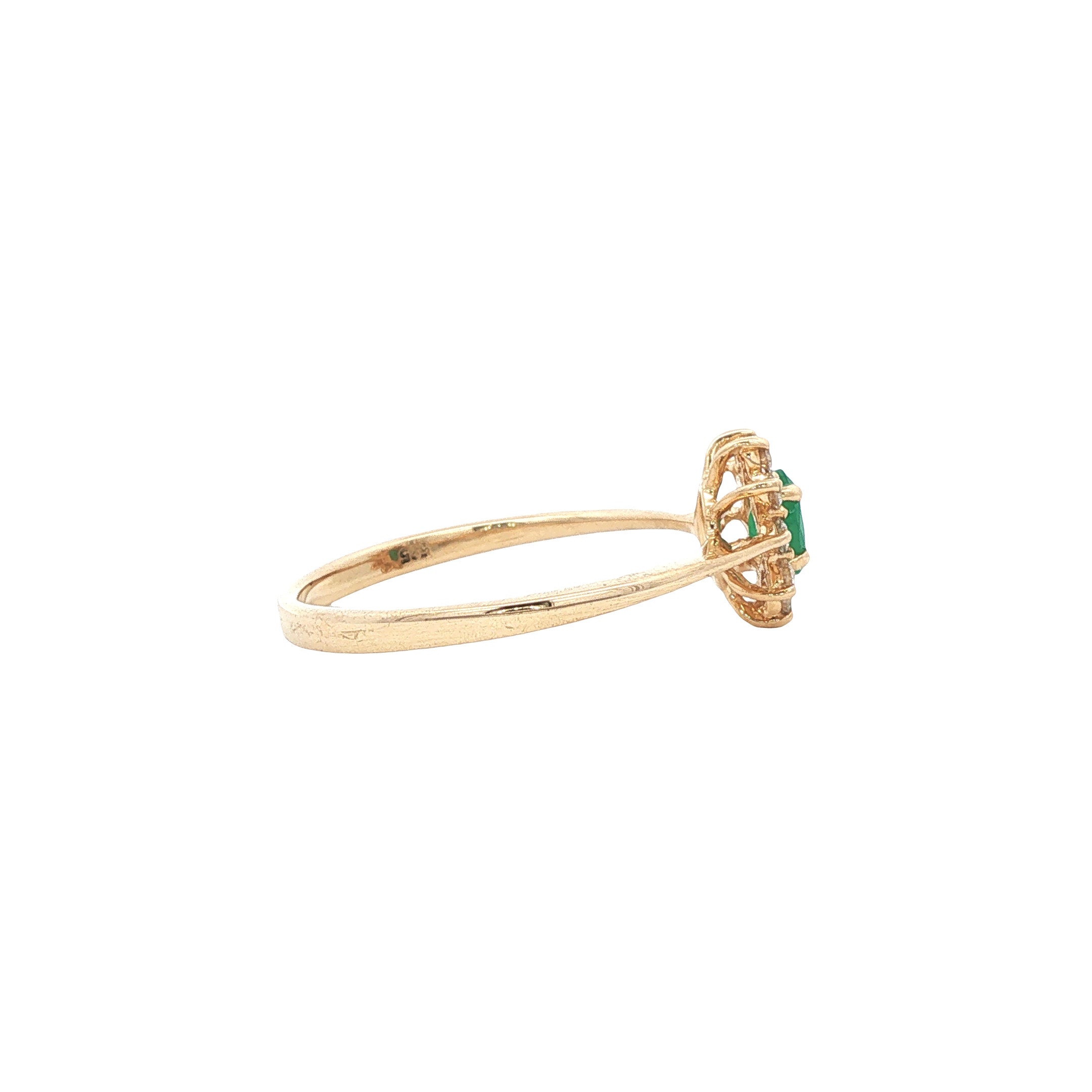 Gouden vintage ring met smaragd en diamant 14 kt