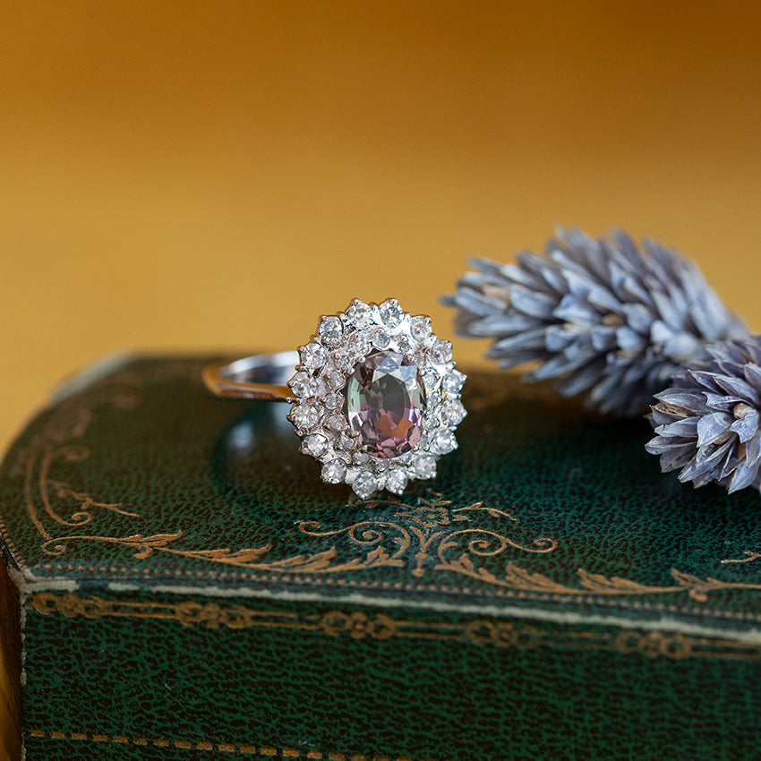 Witgouden ring met toermalijn en diamant 14 kt