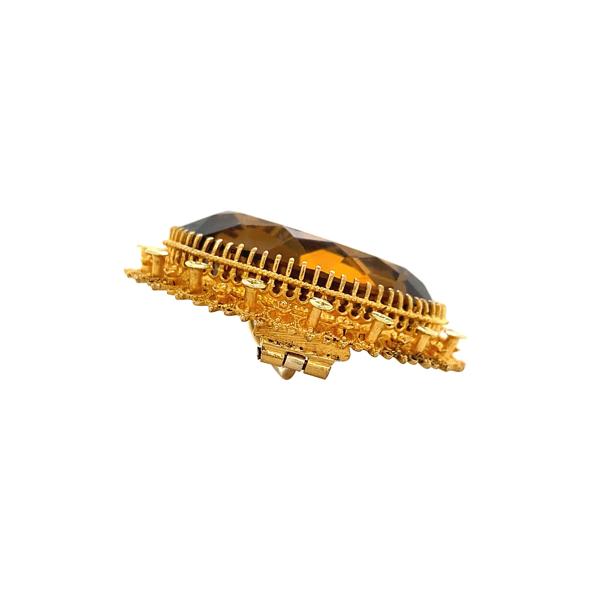 Gouden vintage hanger met bruin glas 14 krt