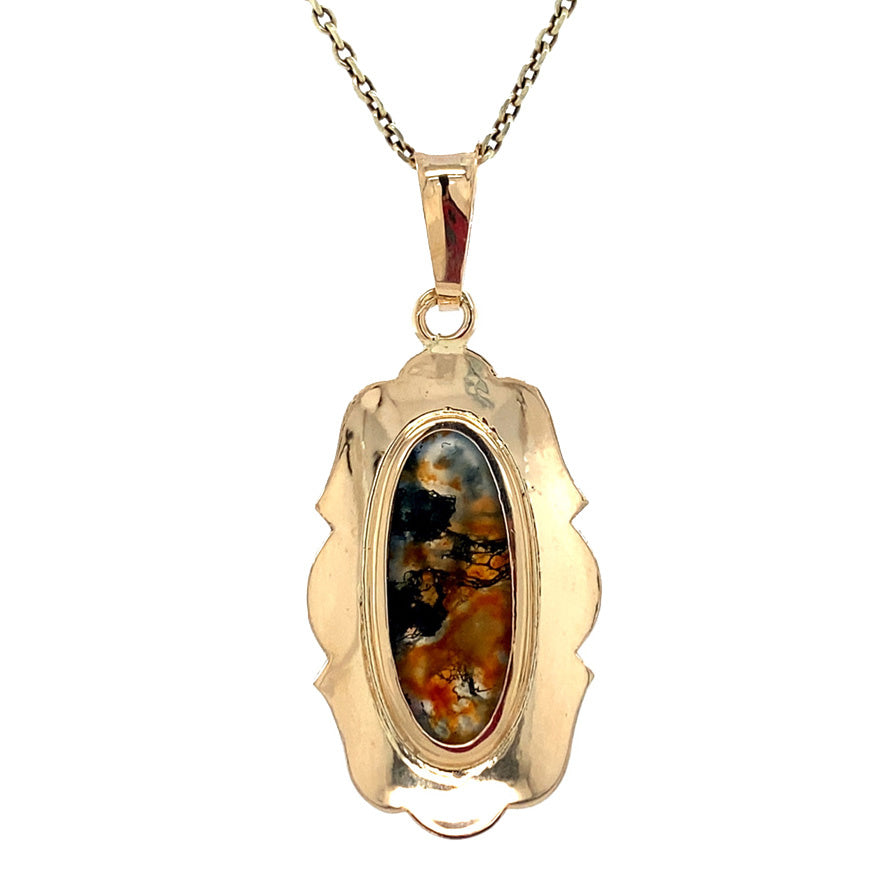 Vintage gold pendant with moss agate, 14 kt