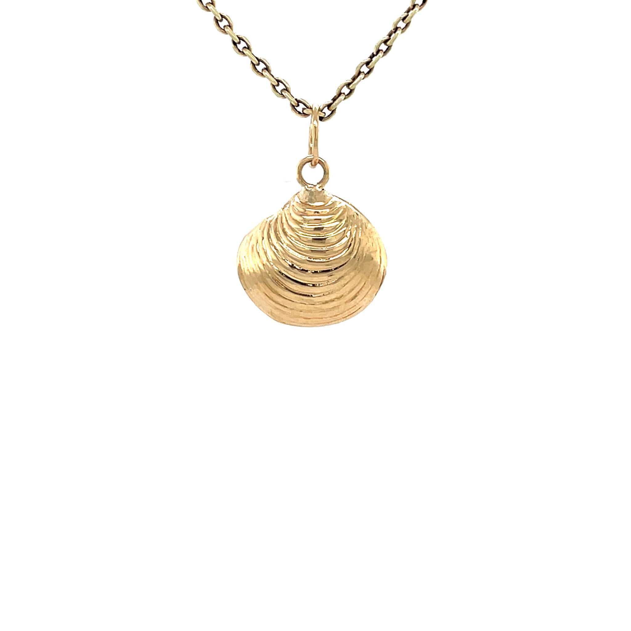 Gouden vintage schelp hanger met parel 14 krt