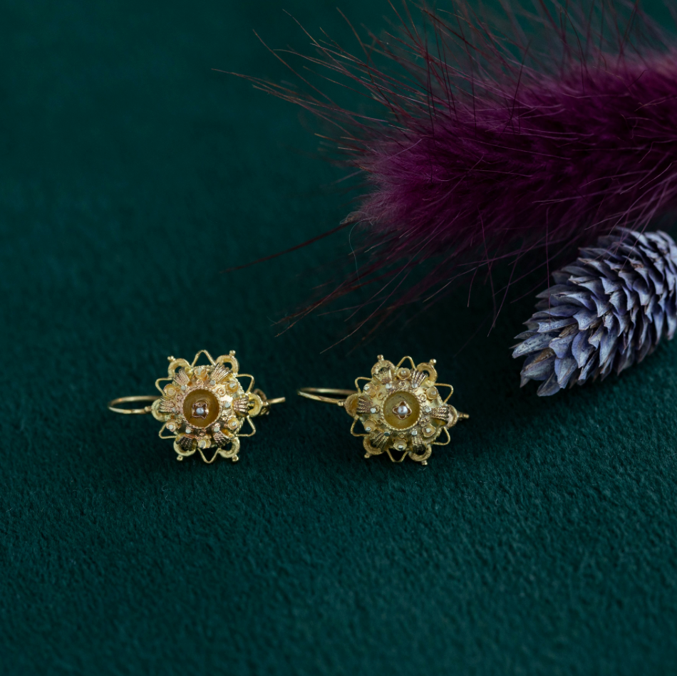 14 kt gold fantasy drop earrings with pearl