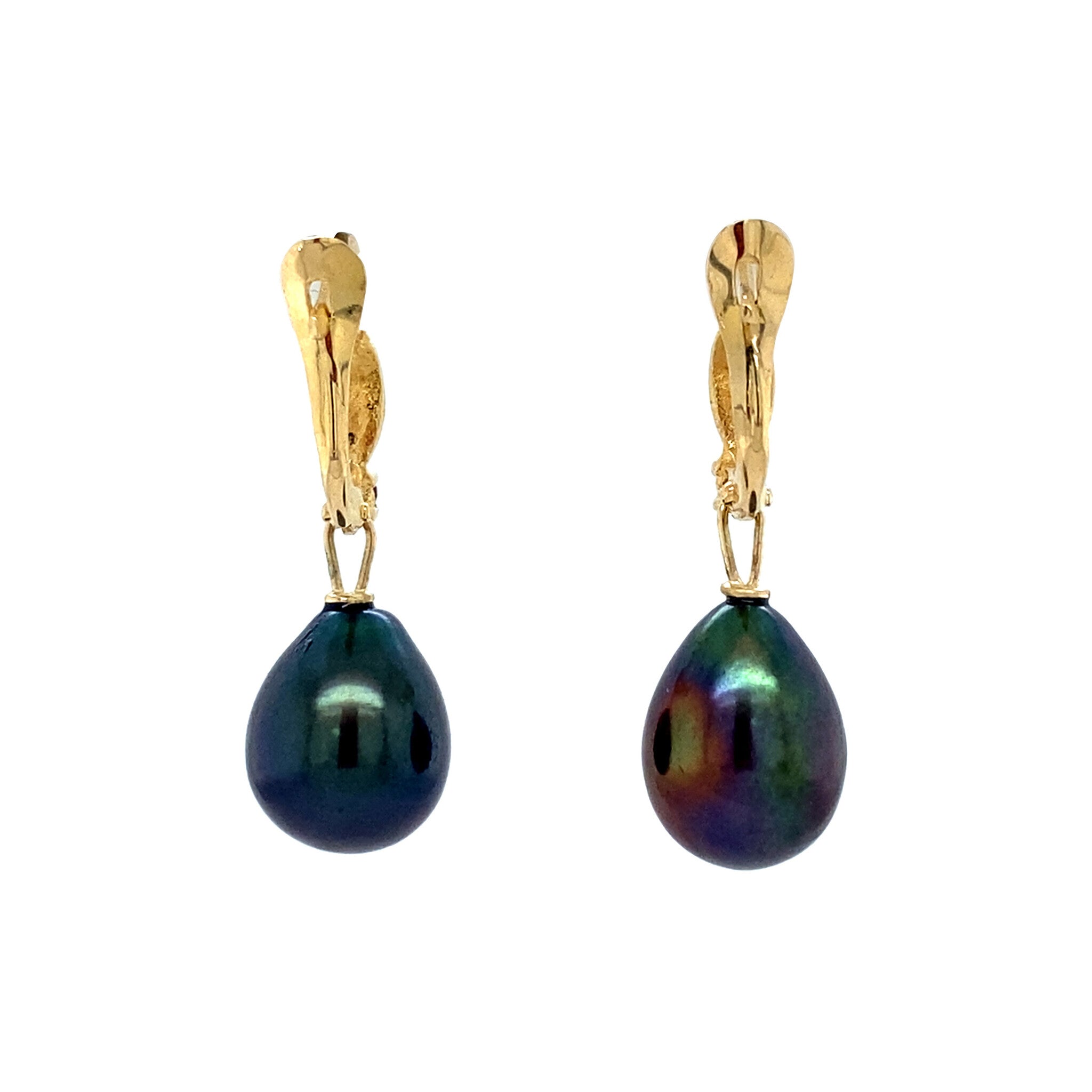 Gouden vintage oorhangers met kleursteen en parel 14 krt