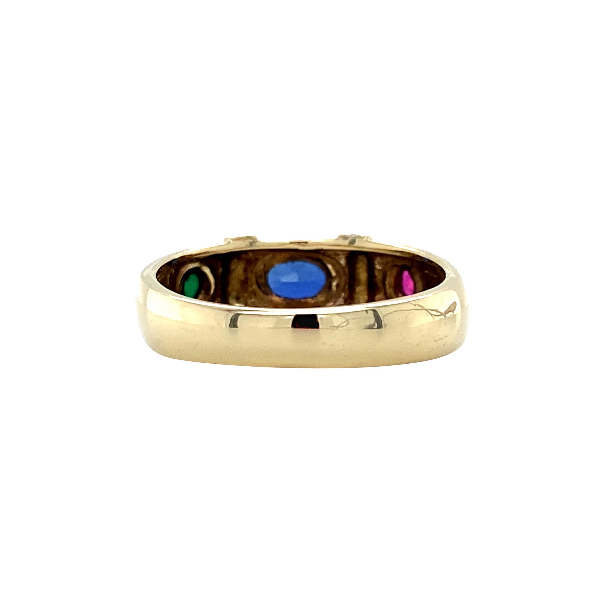 Gold vintage ring with ruby, sapphire and colour stone 14 krt