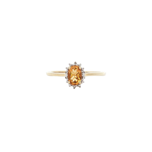 9 kt gold ring with citrine and diamond