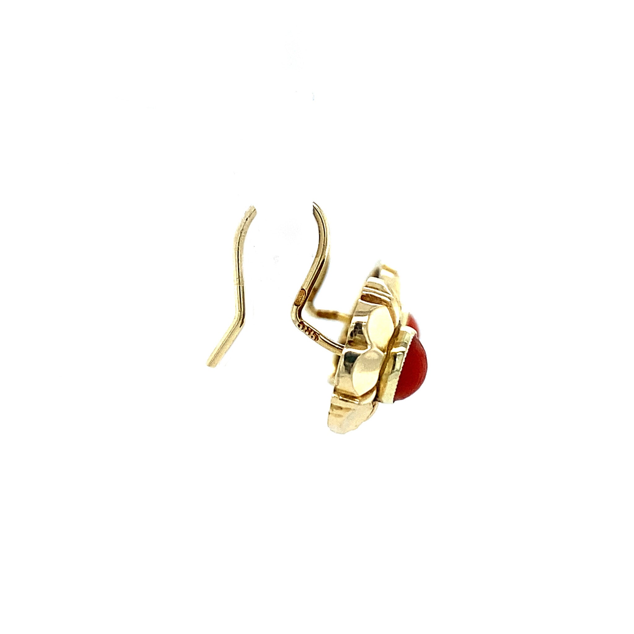 Gouden oorhangers met bloedkoraal 14 krt