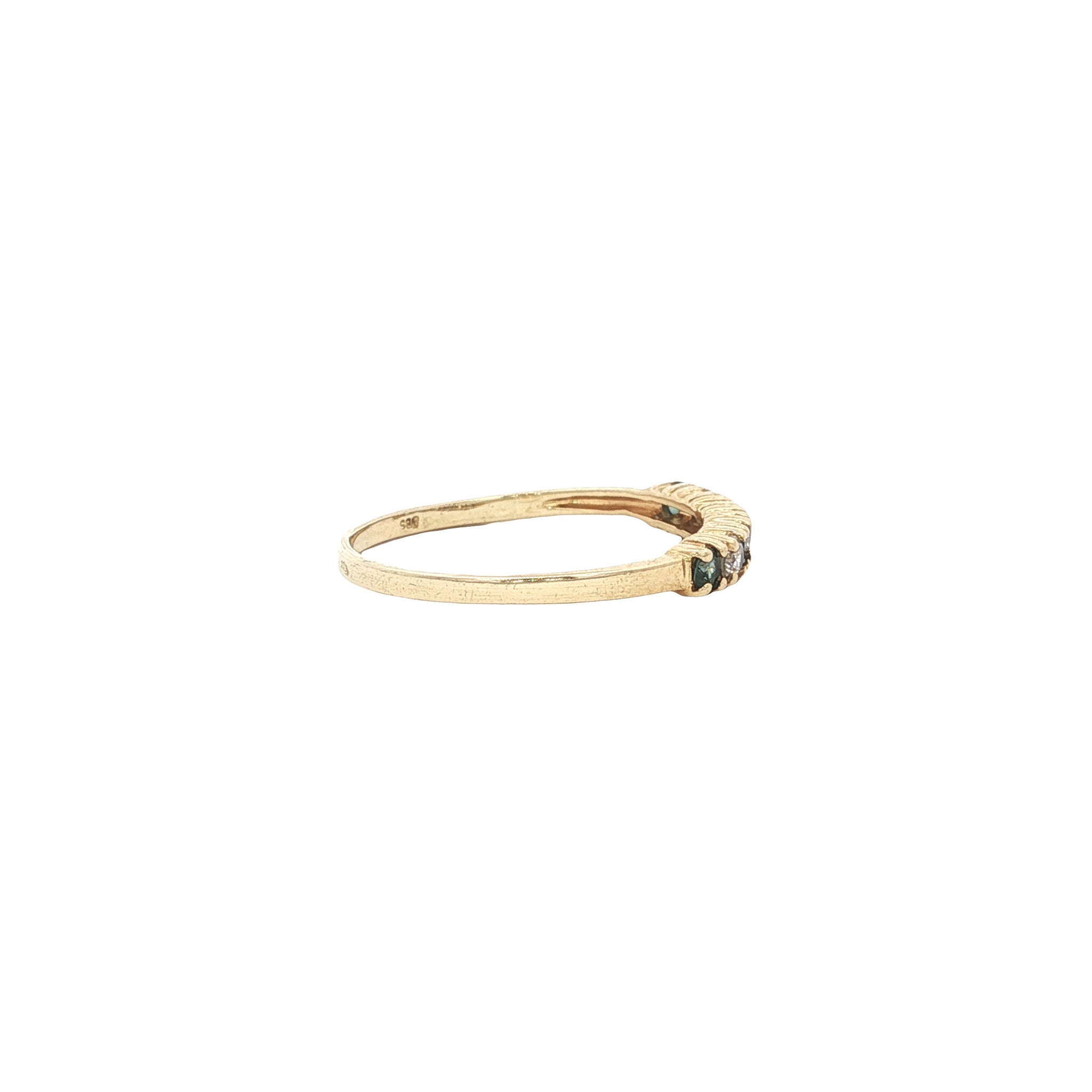 Gouden vintage rijring met saffier en zirkonia 14 kt