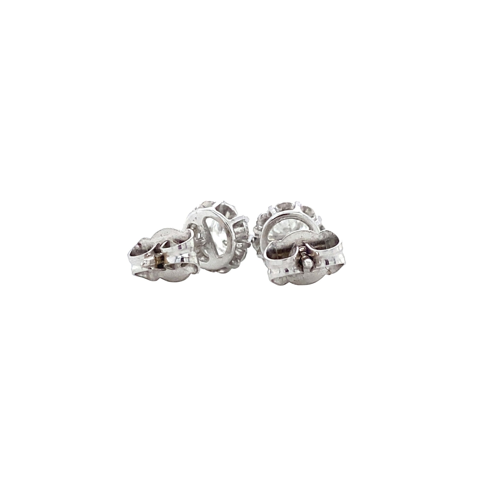 Witgouden vintage solitair oorstekers met diamant 18 krt