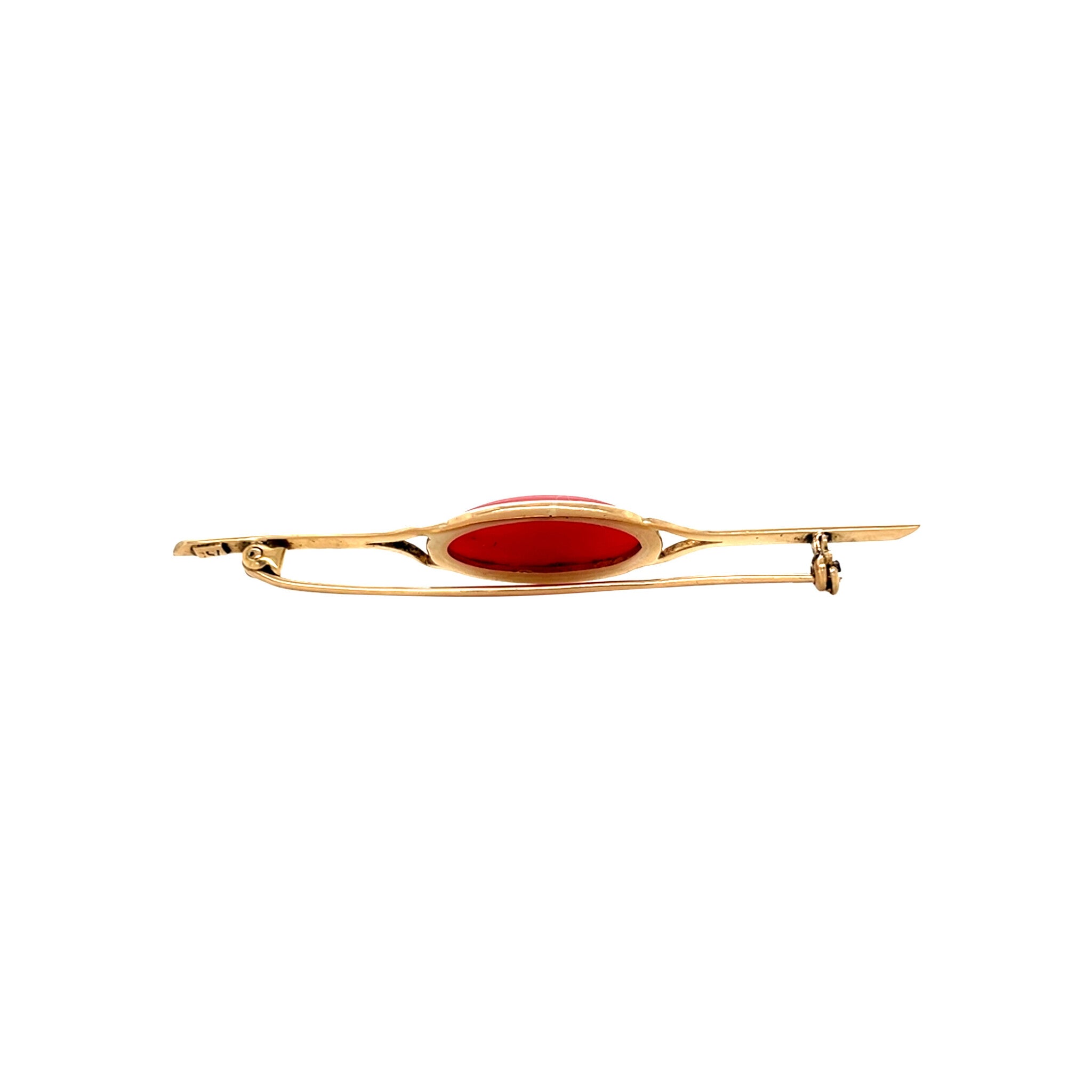 Gouden vintage broche met bloedkoraal 14 krt