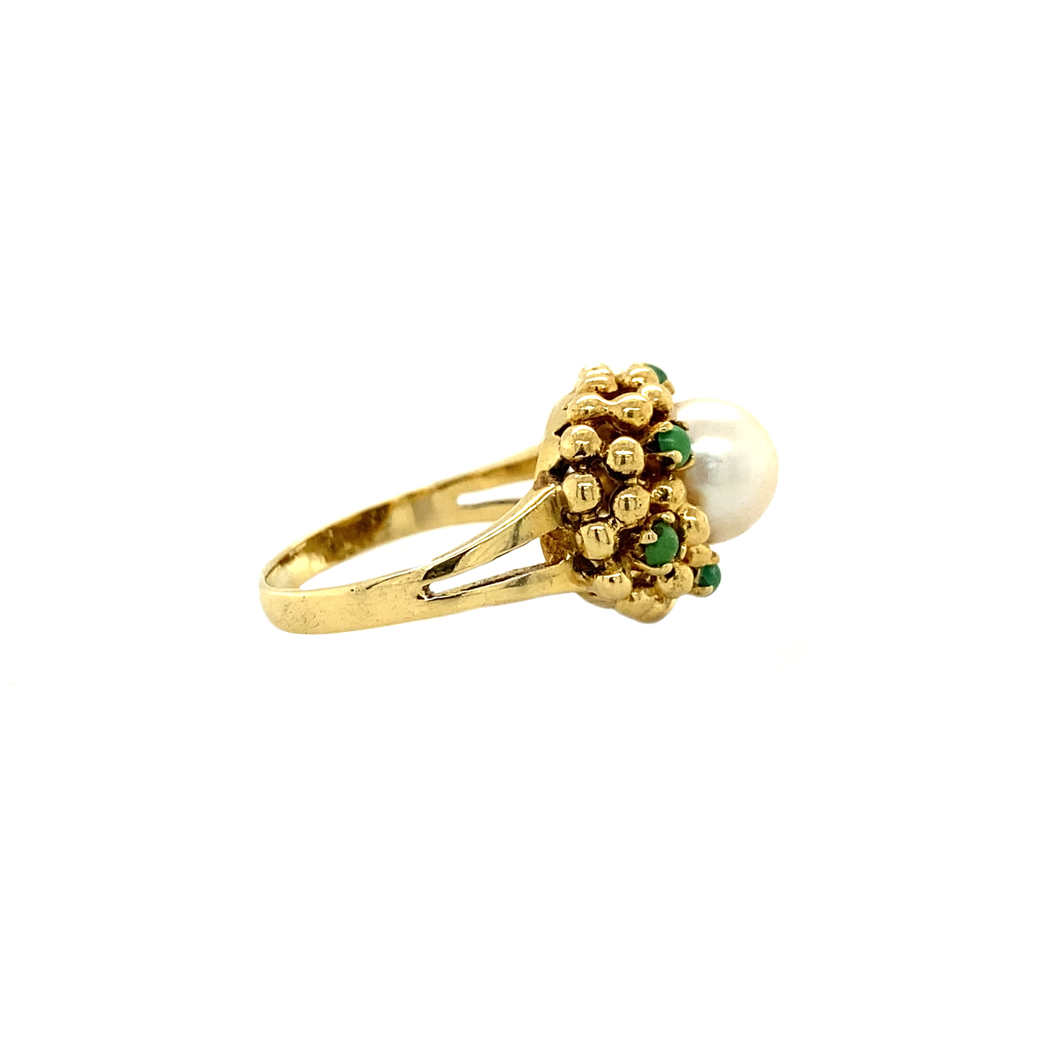 Gold ring with pearl and turquoise 18 kt