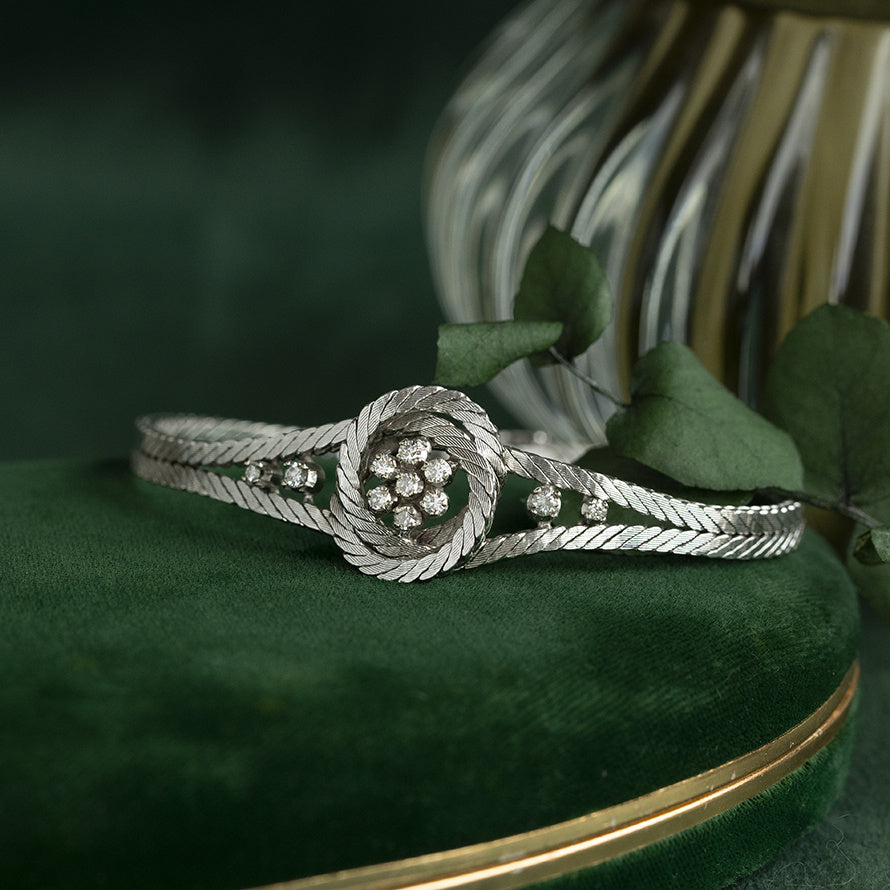 Witgouden vintage entourage armband met diamant 14 kt