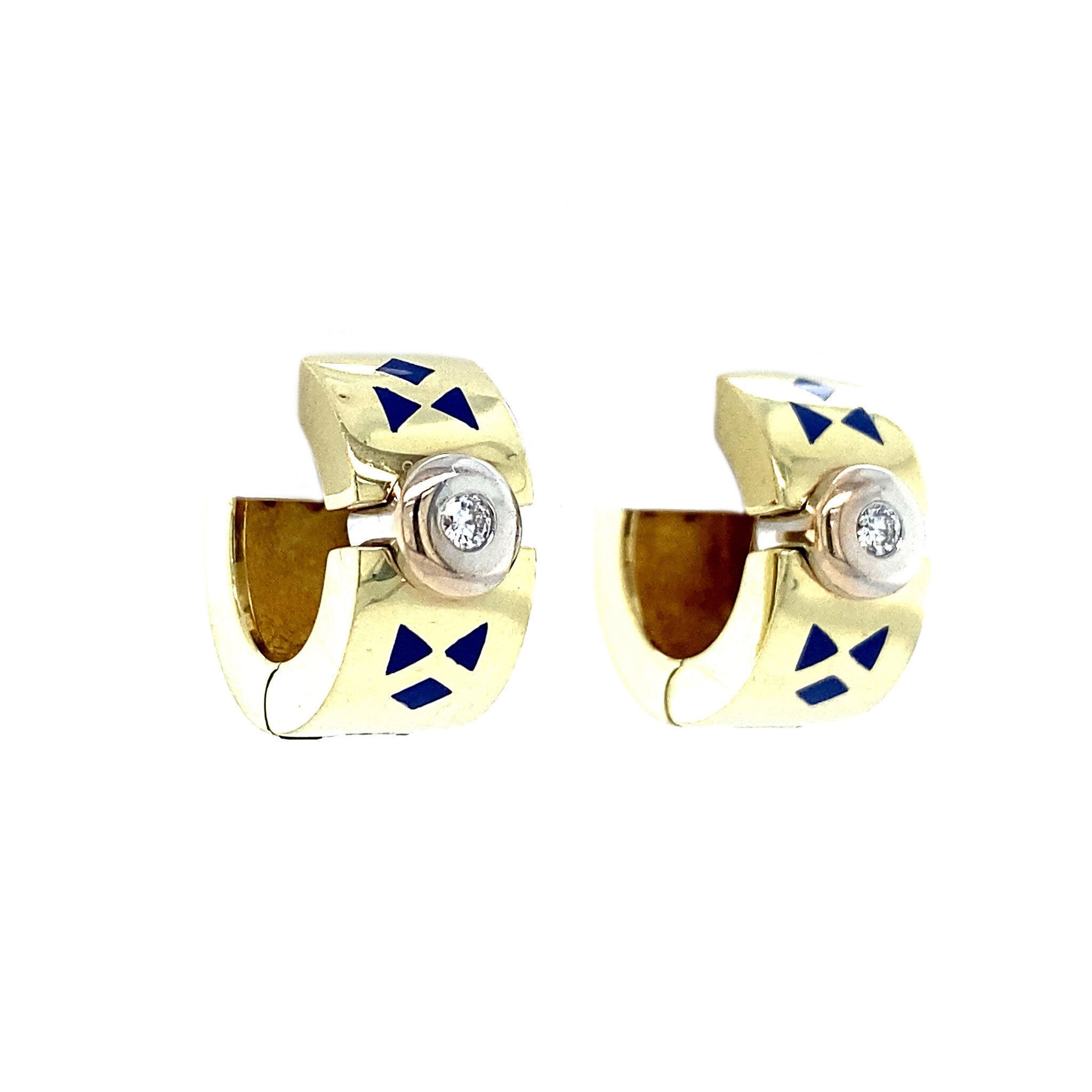 Gouden creolen met diamant en emaille 14 krt