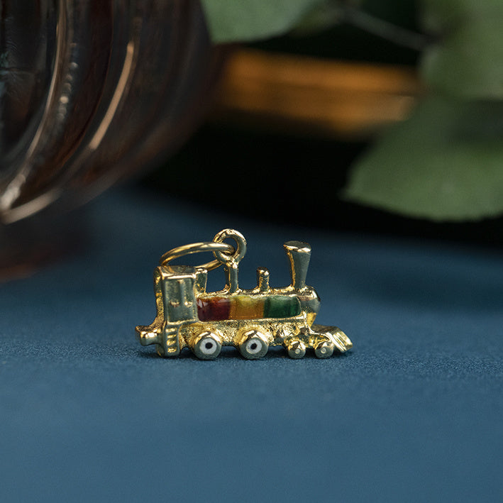 Gouden trein hanger met emaille 14 krt