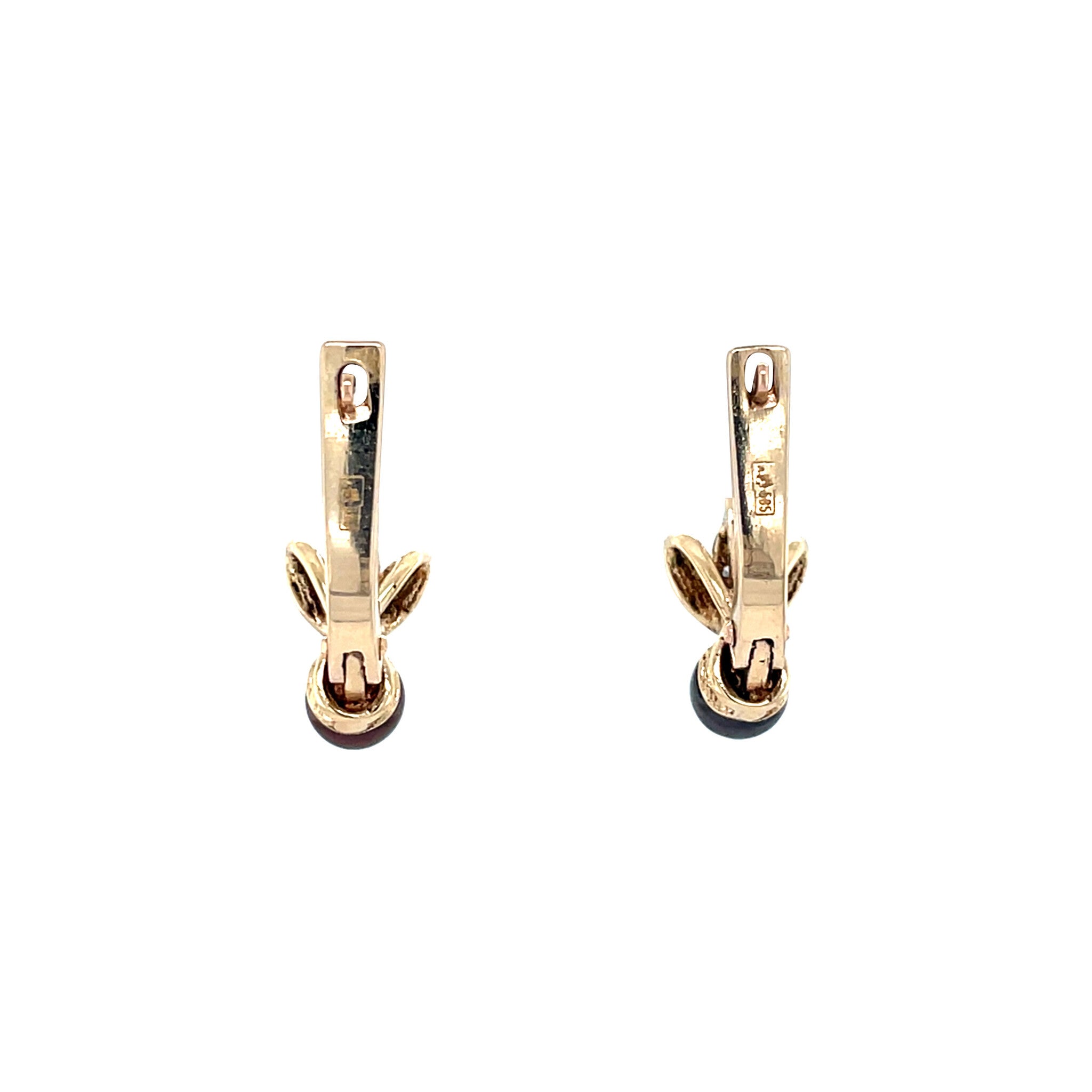 Vintage gold dangle earrings with pearl and zirconia, 14 kt