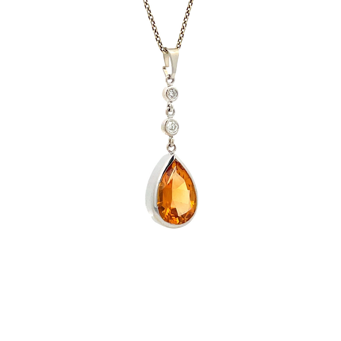 Vintage white gold pendant with citrine and diamond, 14 kt
