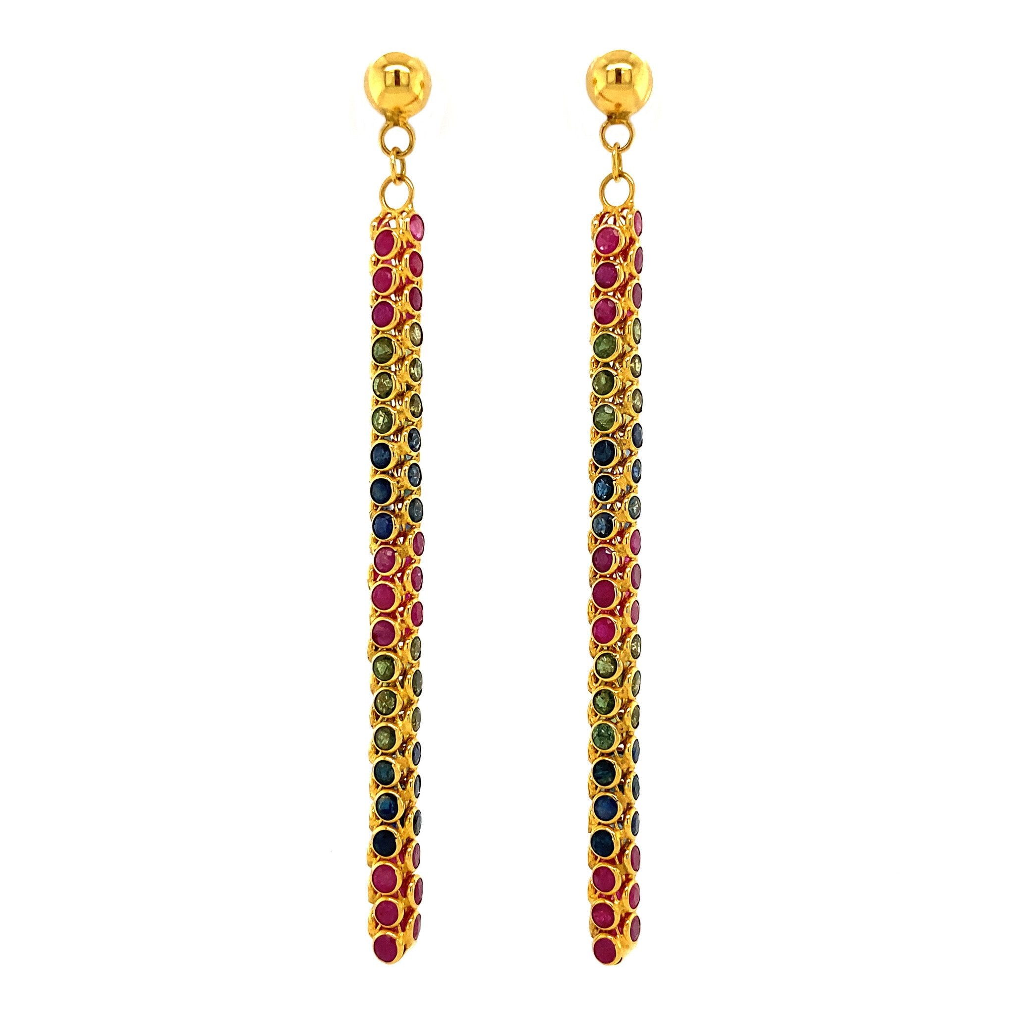 Gold earrings with emerald, ruby and sapphire 18 krt
