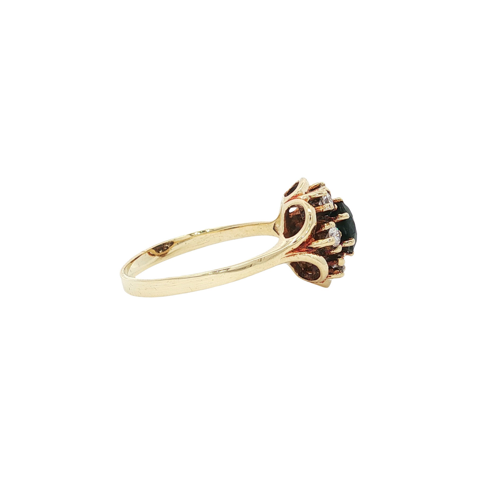Gouden vintage entourage ring met saffier en diamant 14 kt