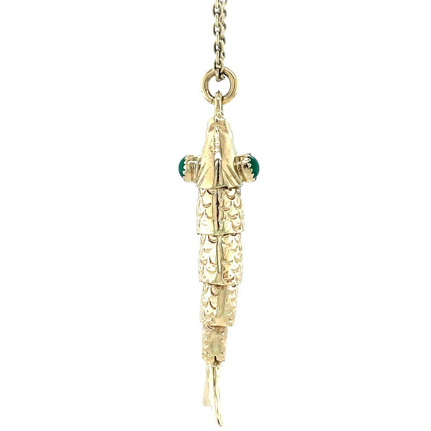 Gouden vintage vis hanger met kleursteen 14 kt