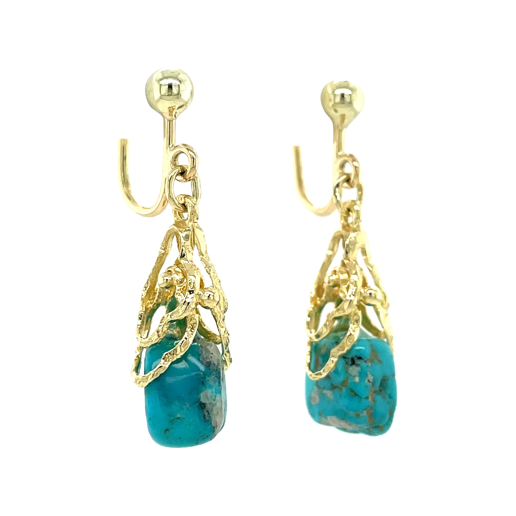 Gouden vintage oorhangers met turkoois 14 kt