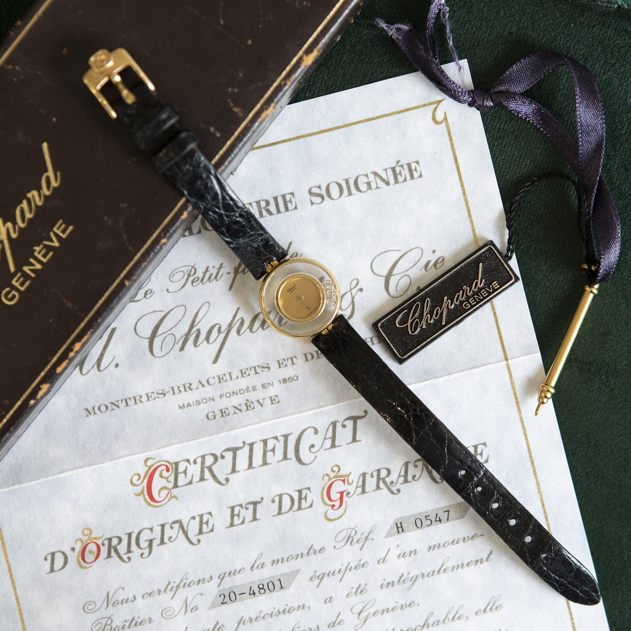 Gouden Chopard dameshorloge met diamant 18 krt