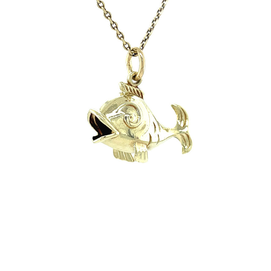 Gouden vintage vis hanger 14 kt