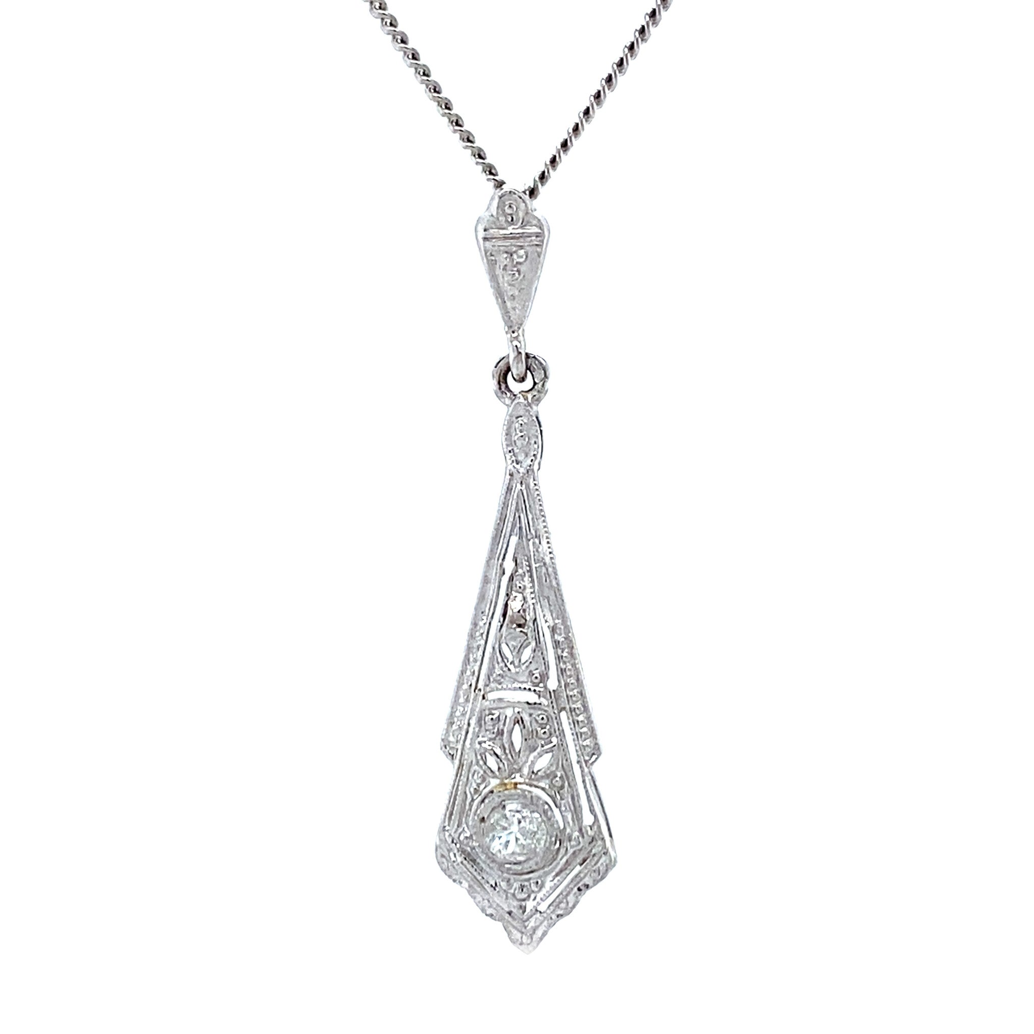 White gold vintage pendant with diamonds 14 krt