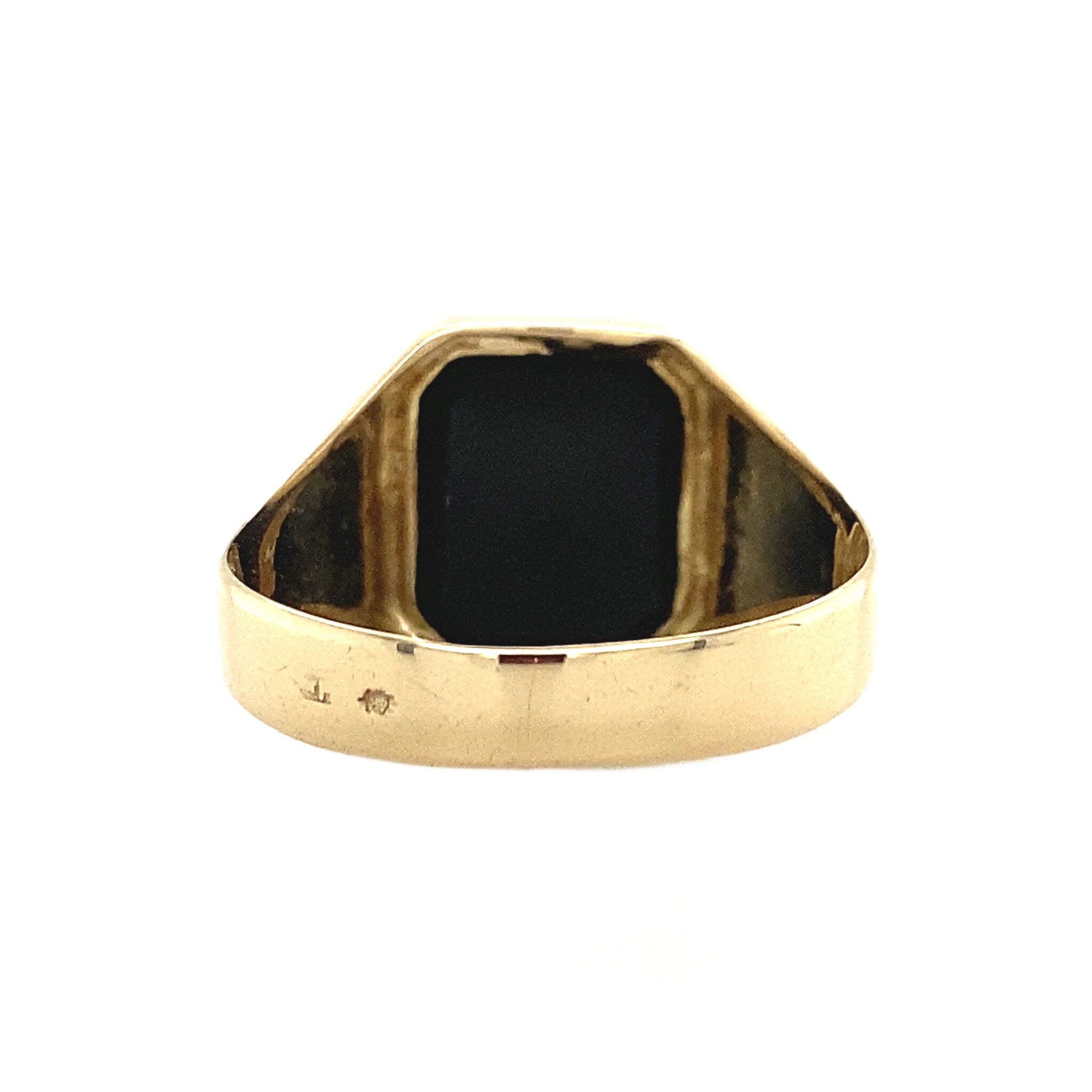 14 kt gold signet ring with blue layered stone