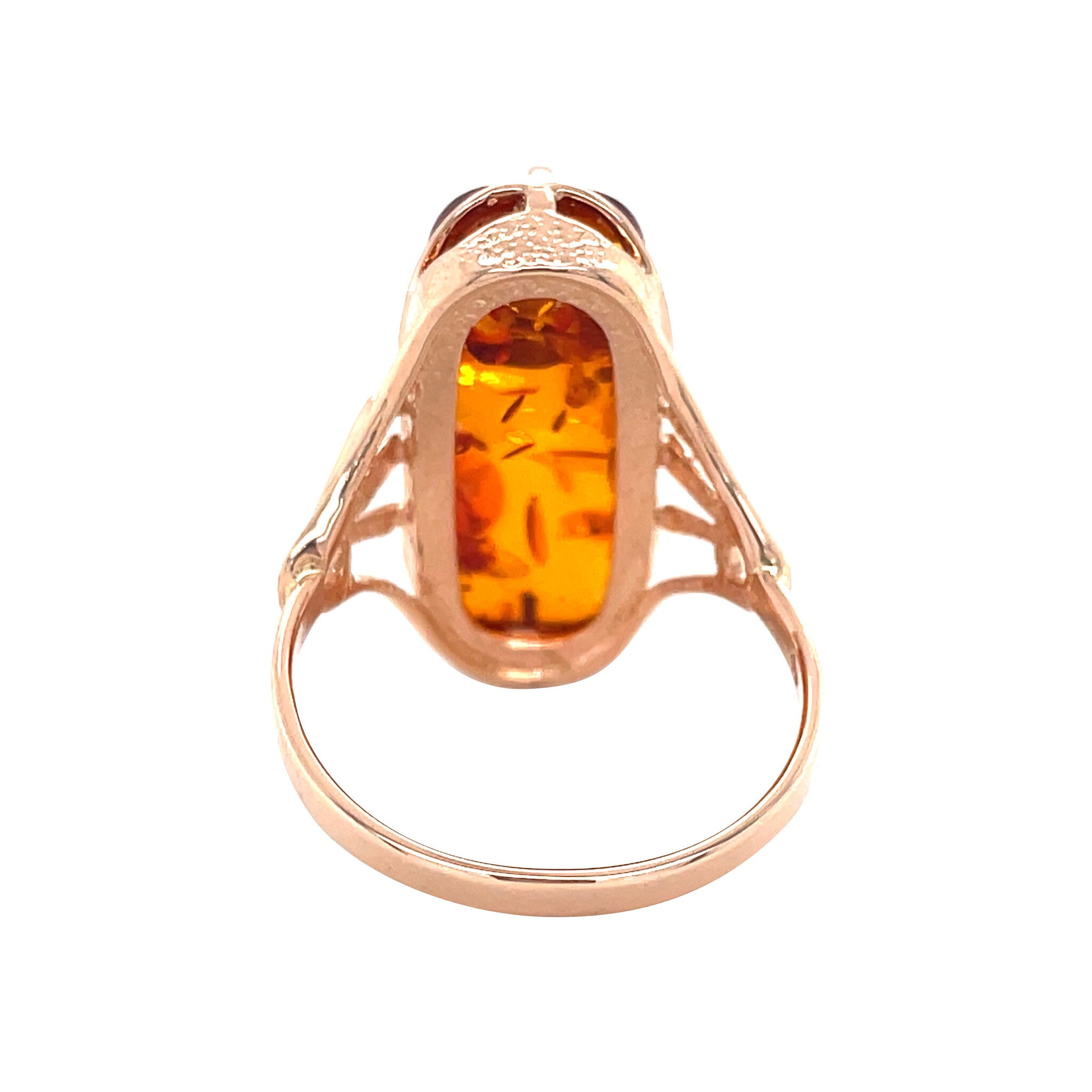 Roségouden vintage ring met heated amber 14 krt