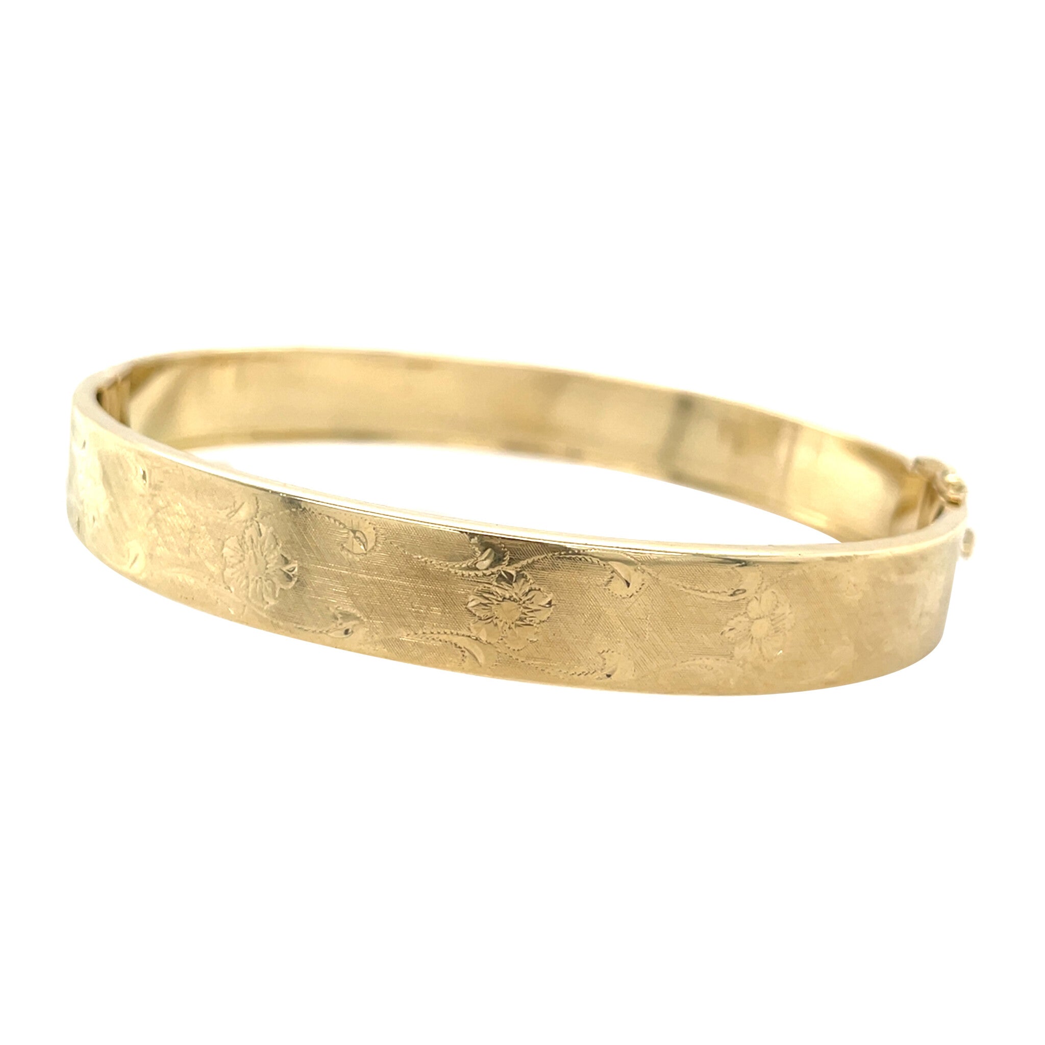 Gouden vintage bangle met gravure 14 krt