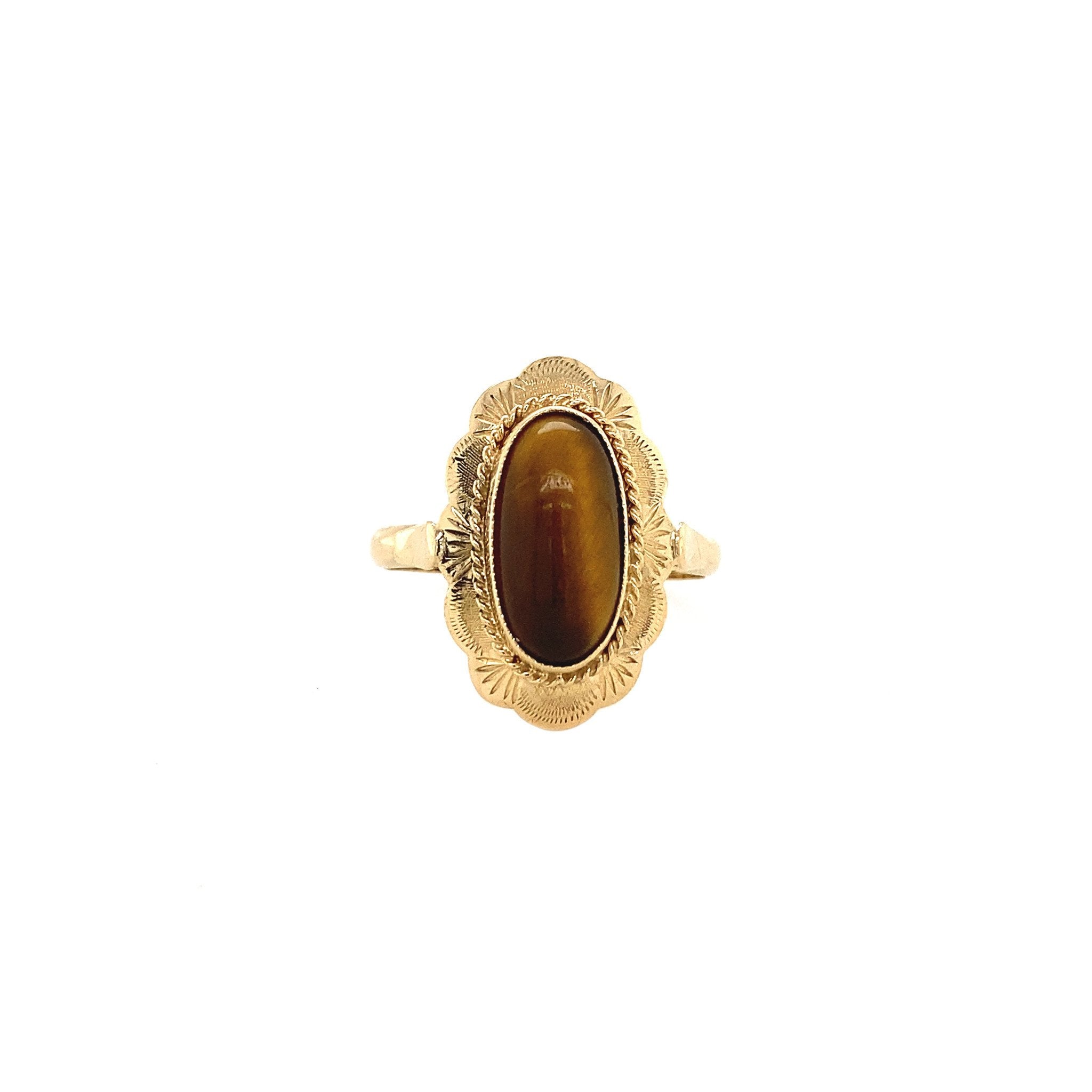 Gouden ring met tijgeroog 14 krt