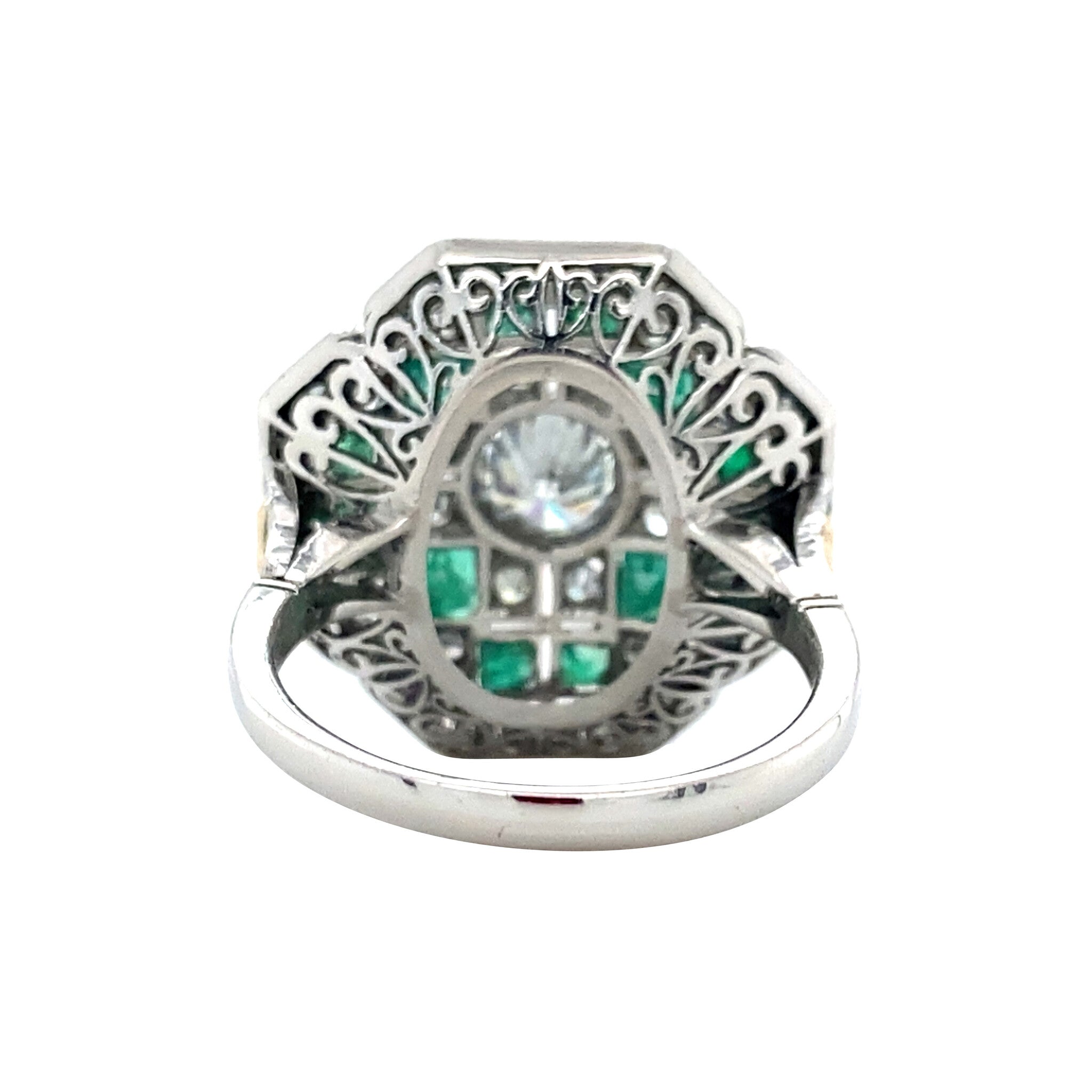 Platina vintage ring met smaragd en diamant 950