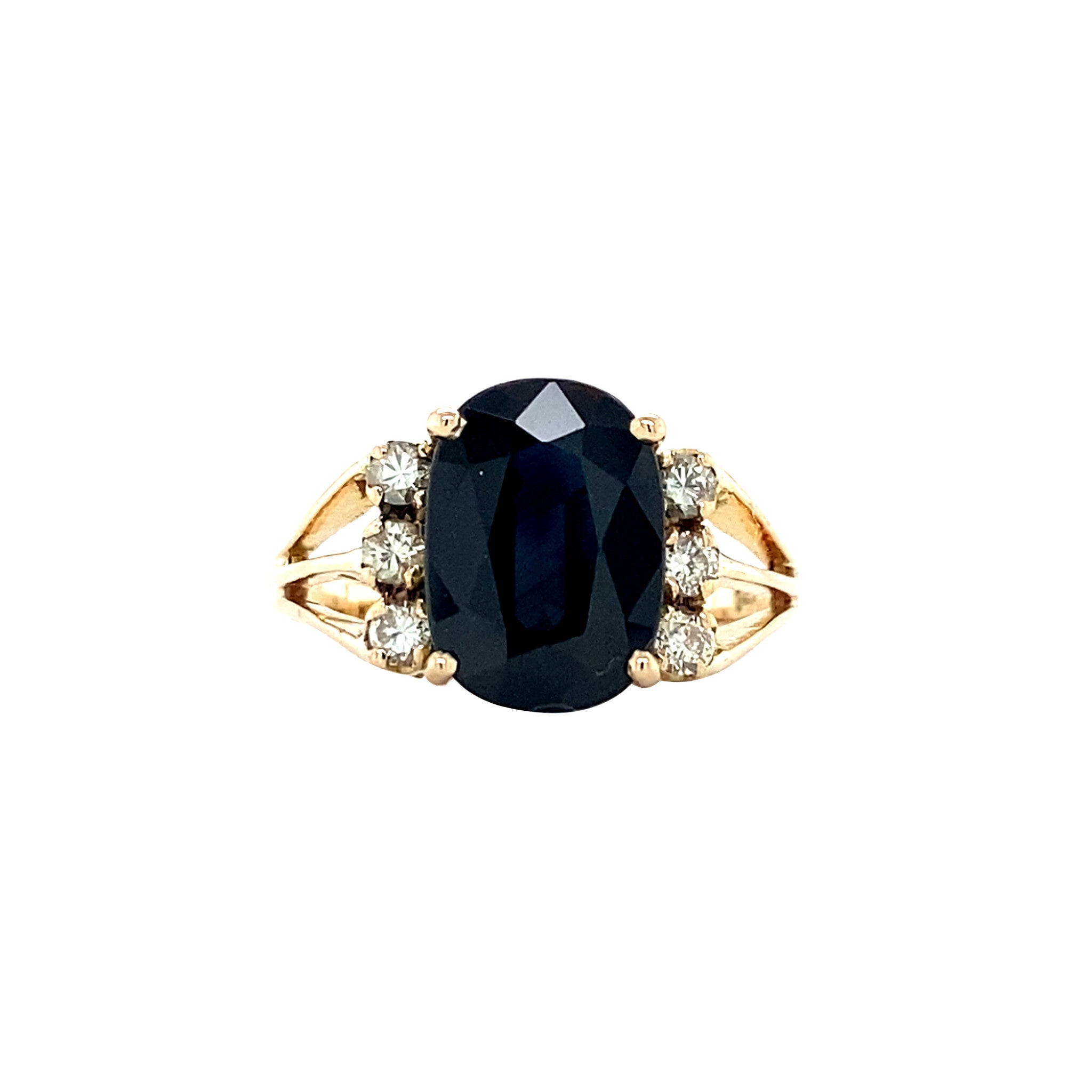 Vintage gold ring with sapphire and diamond, 14 kt
