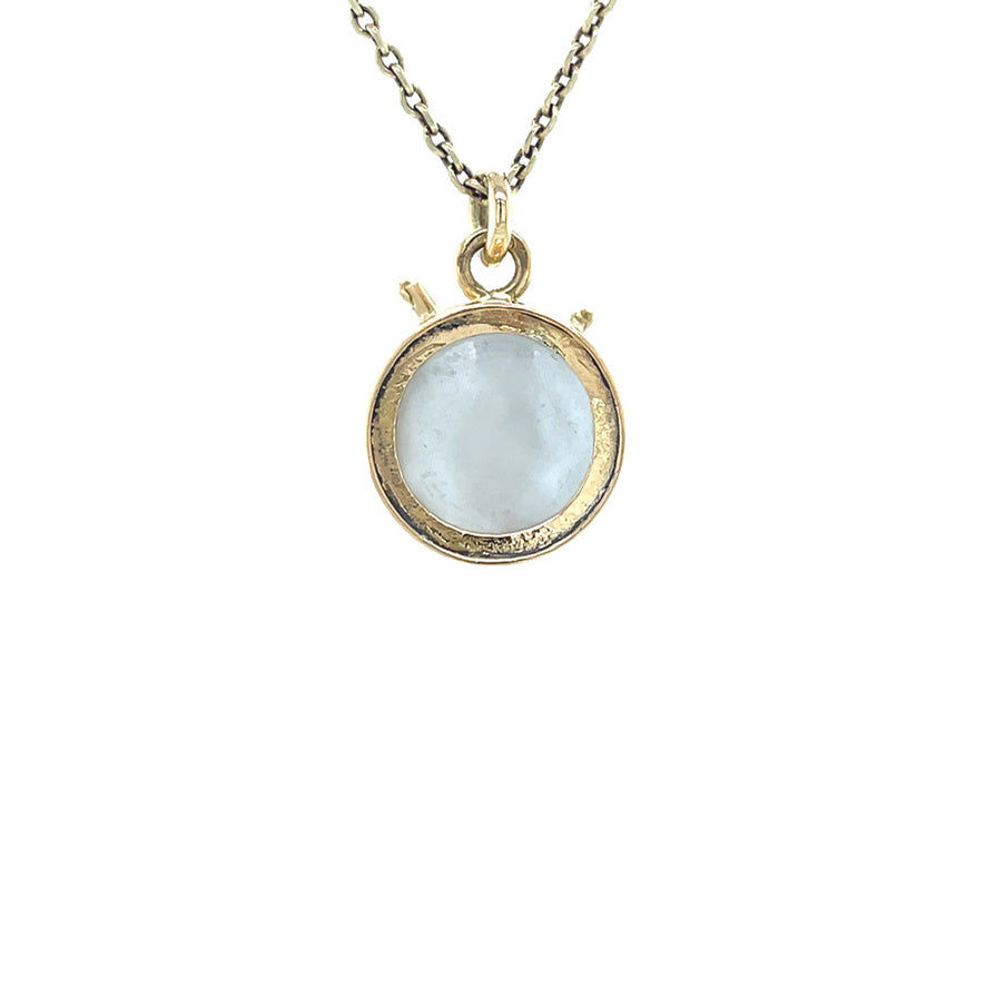 Gouden vintage trommel hanger met parelmoer en kleursteen 14 kt
