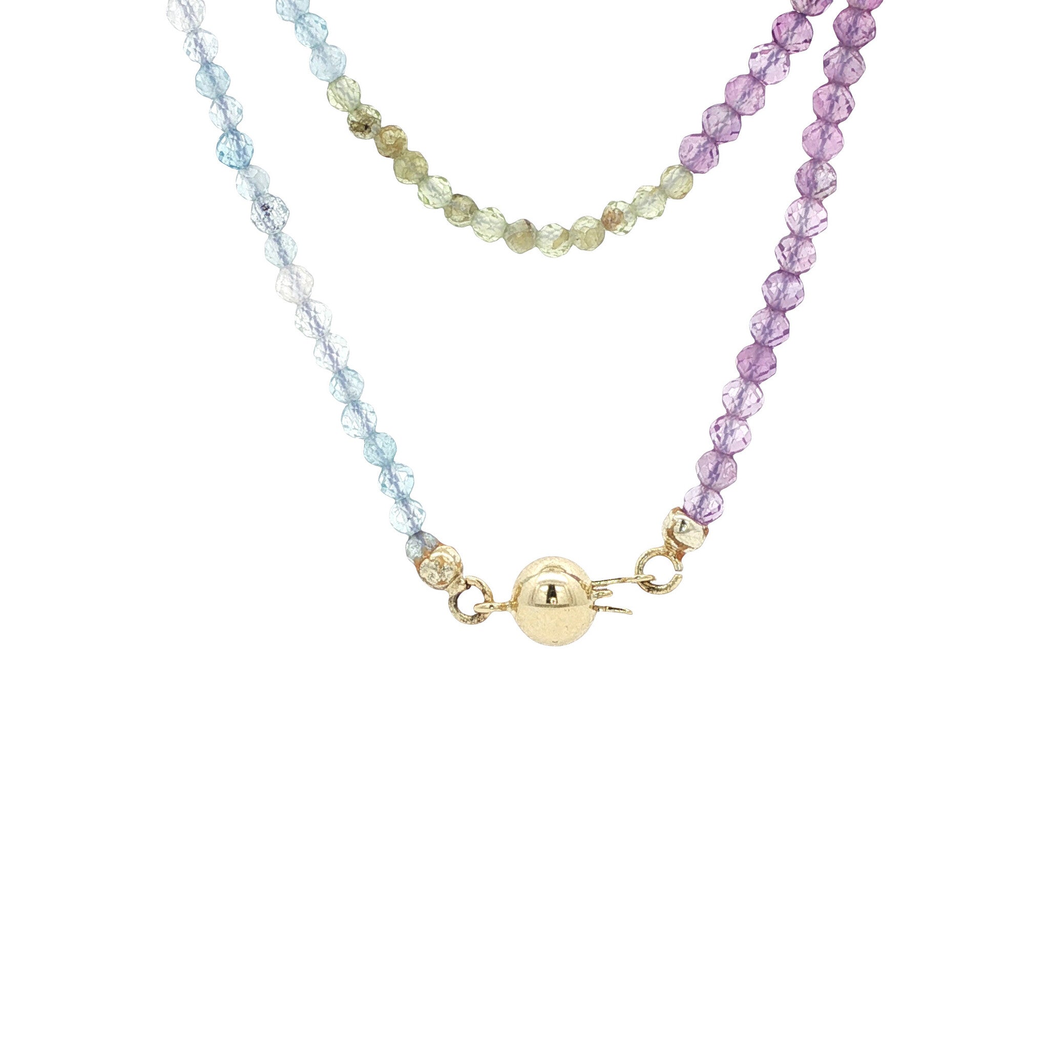 Amethist, citrien, peridoot en aquamarijn collier met gouden sluiting 14 kt