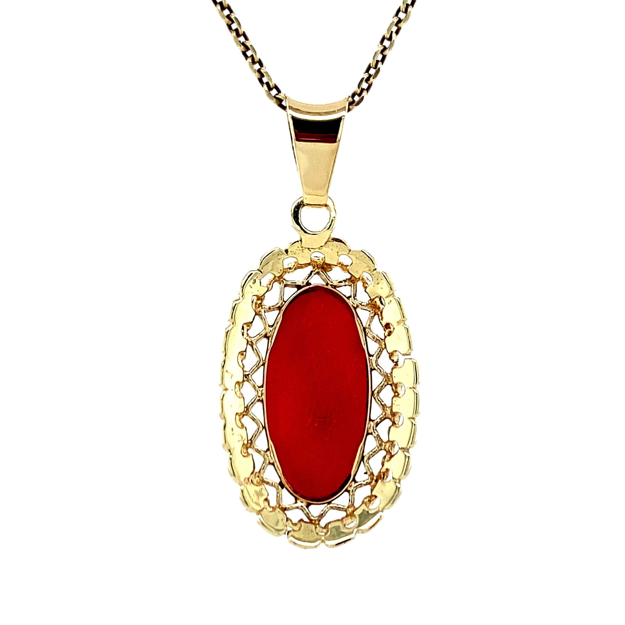 Gold pendant with blood coral 14 kt